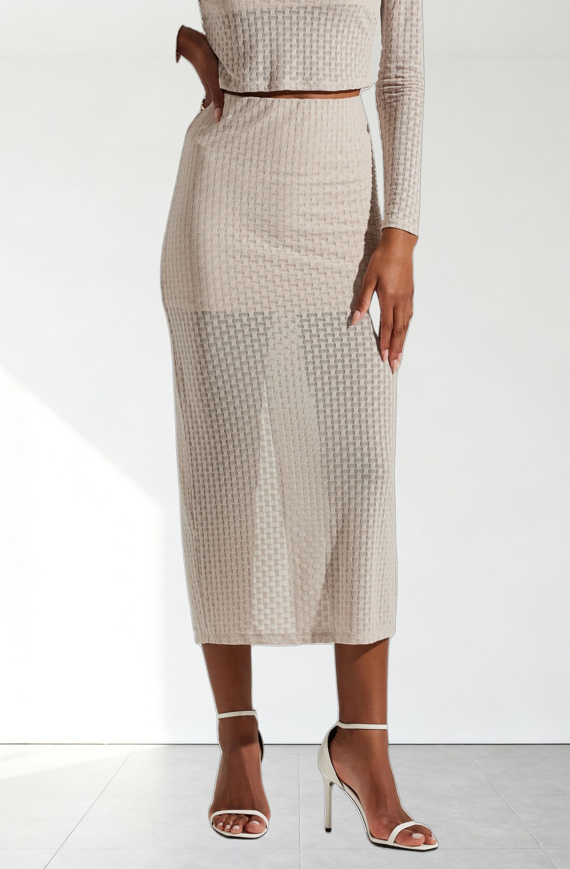 Indah Semi Sheer Overlay Midi Skirt