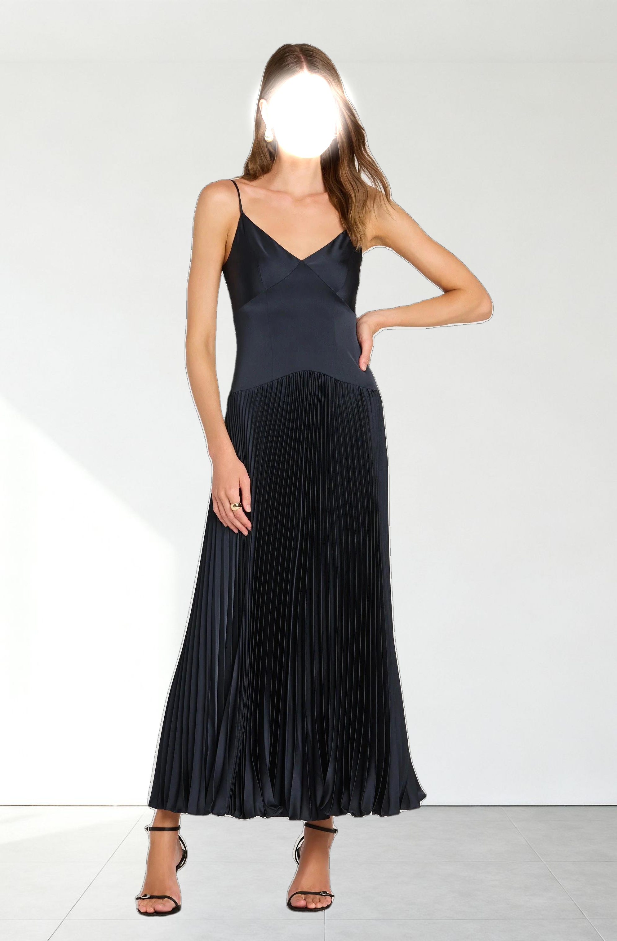 Pleated Drop Waist Maxi Dress
