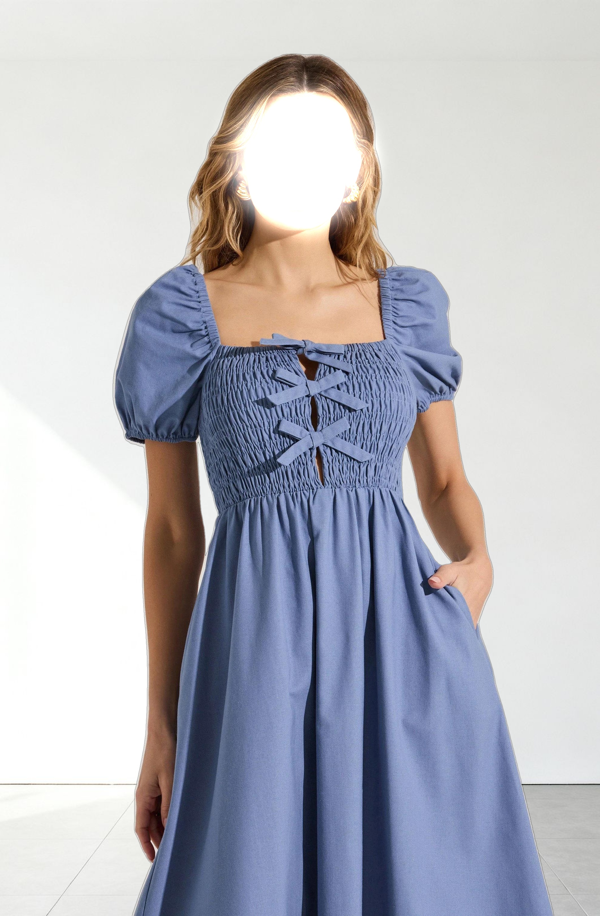 Smocked Bow Midi Dress