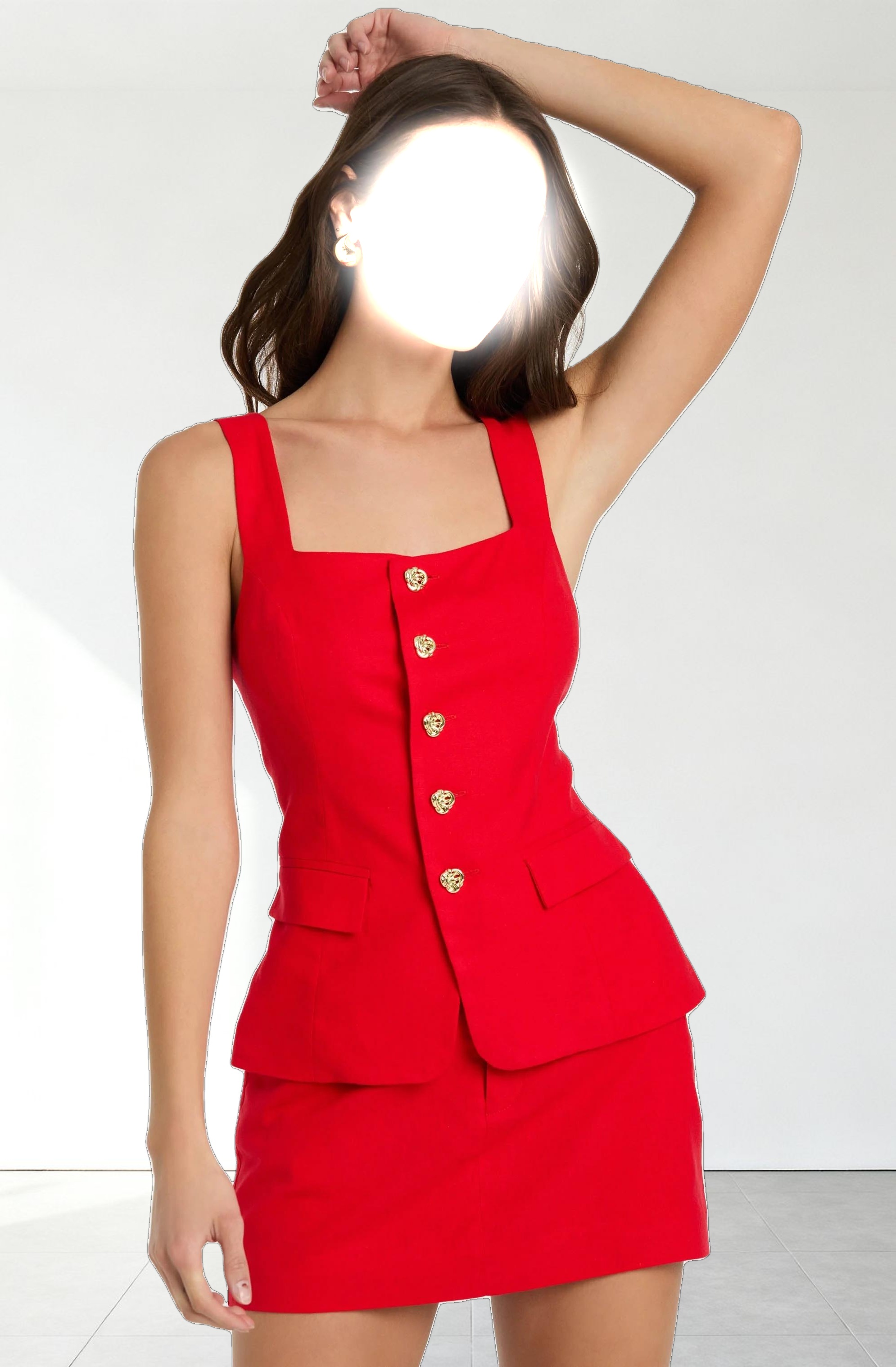 Button Front Square Neck Vest