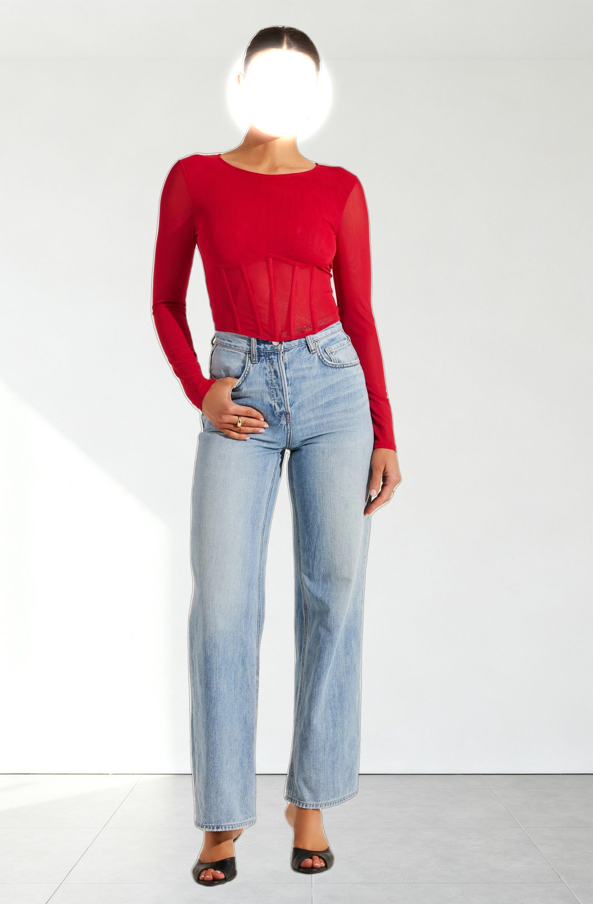 Long Sleeve Mesh Corset Top