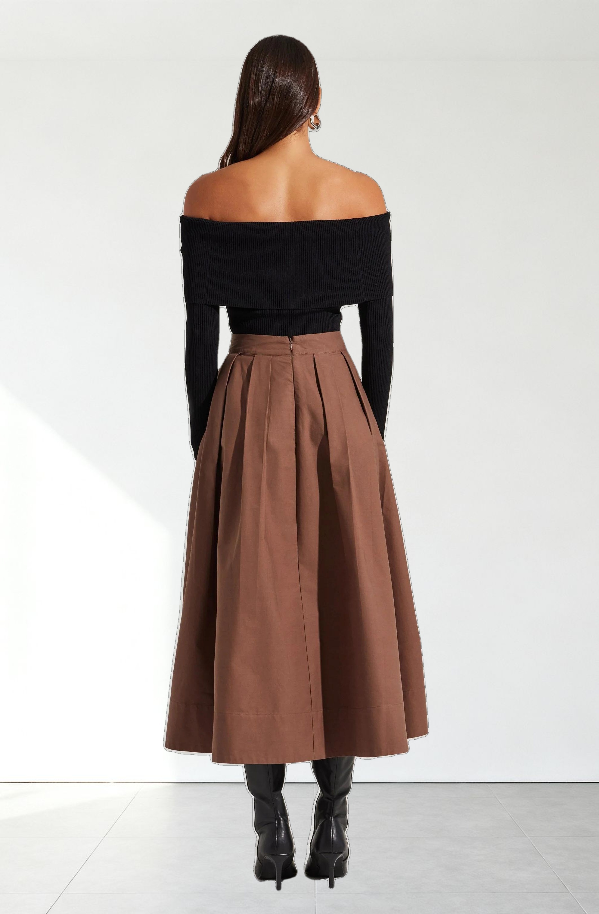 Full Flared Poplin Midi Skirt