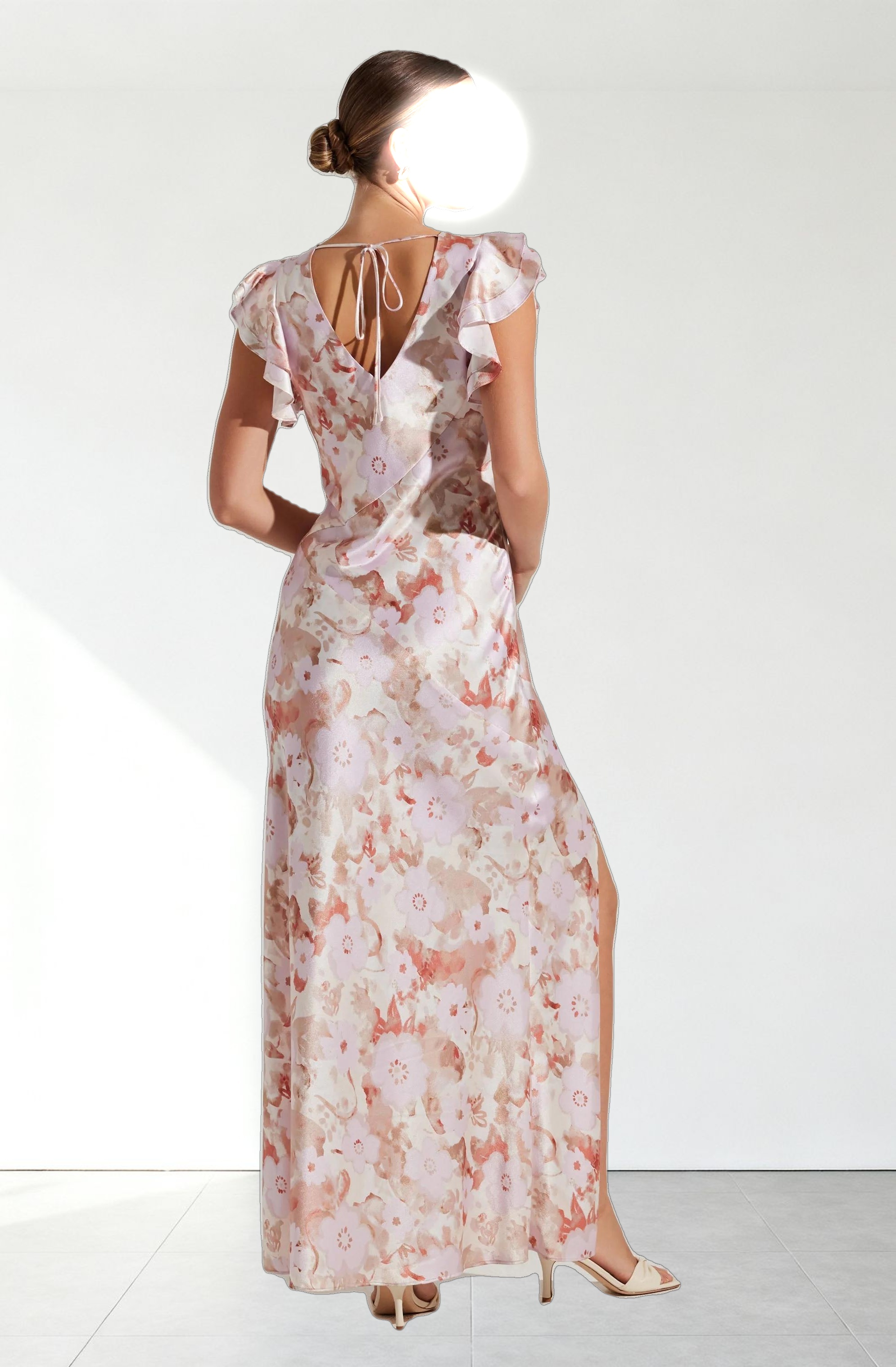 Satin Flutter Sleeve Maxi Dress