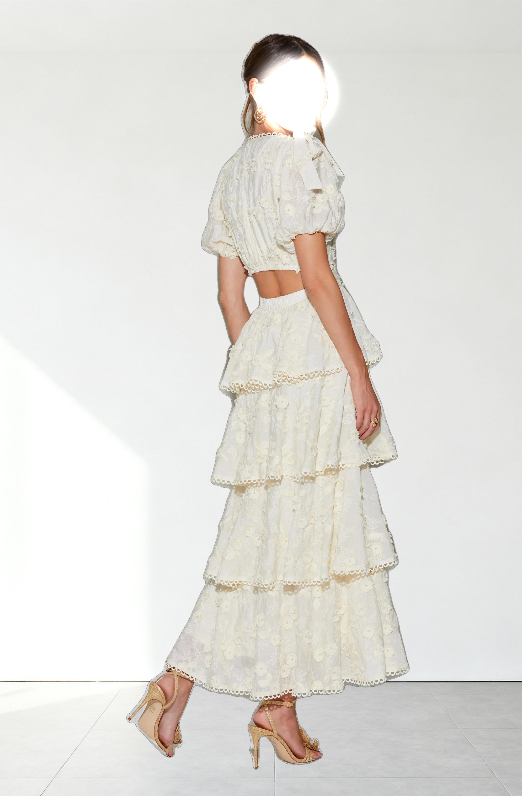 Arianell Embroidered Floral Tiered Dress