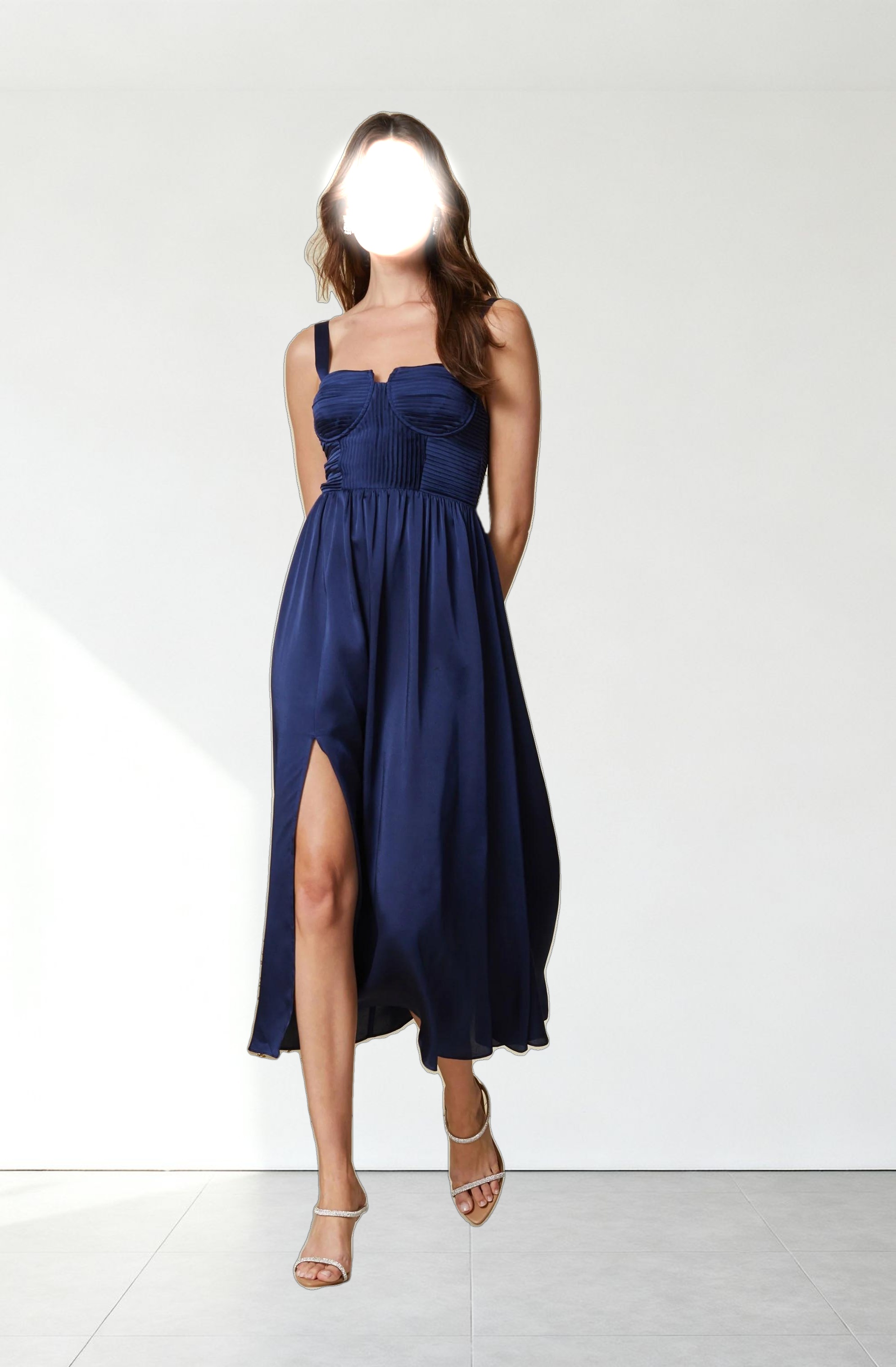 Pleated Bustier Midi Dress