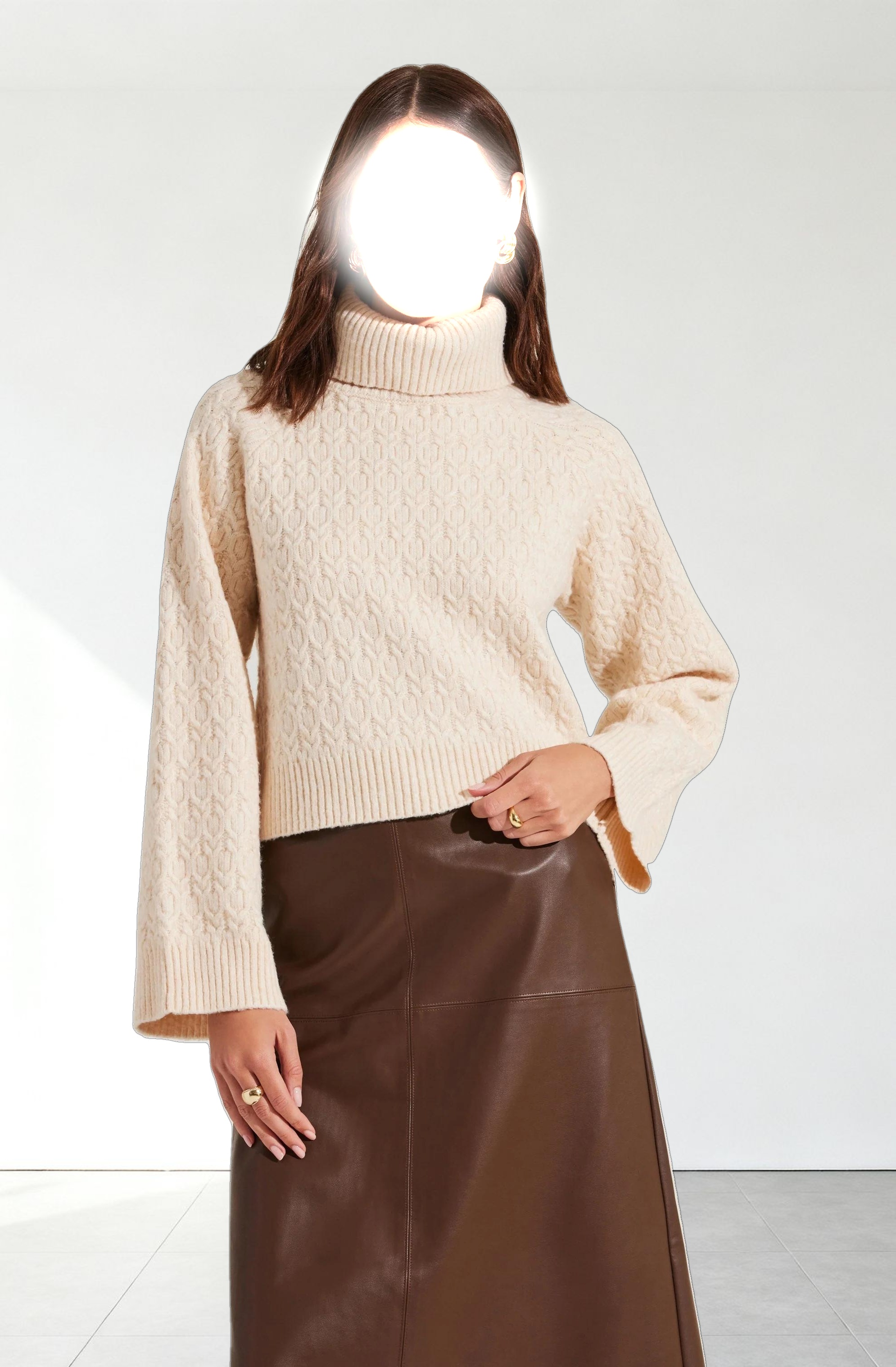 Textured Boxy Turtleneck Sweater