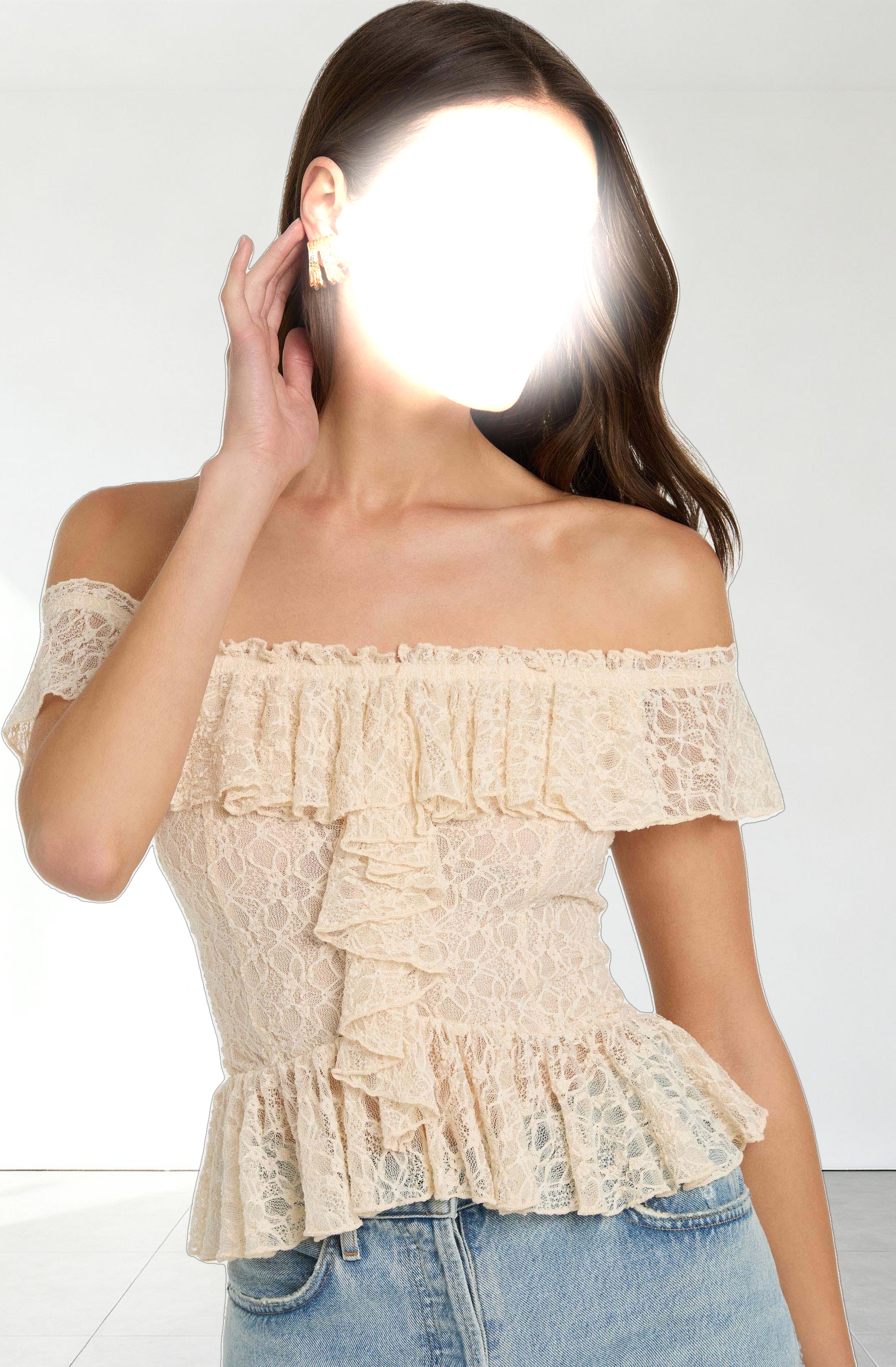 Lace Off Shoulder Ruffle Top