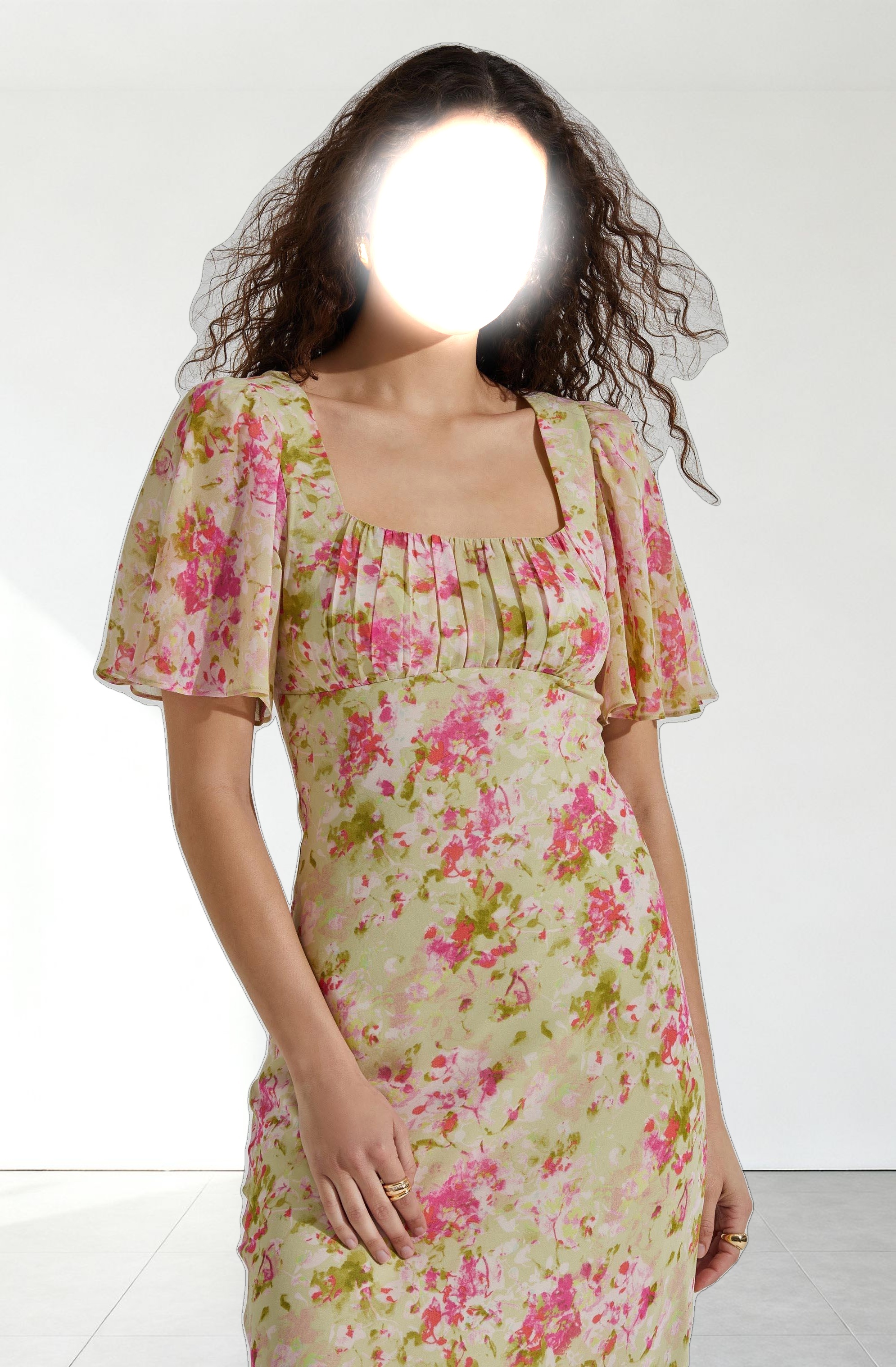 Tie Back Flutter Sleeve Midi Dress