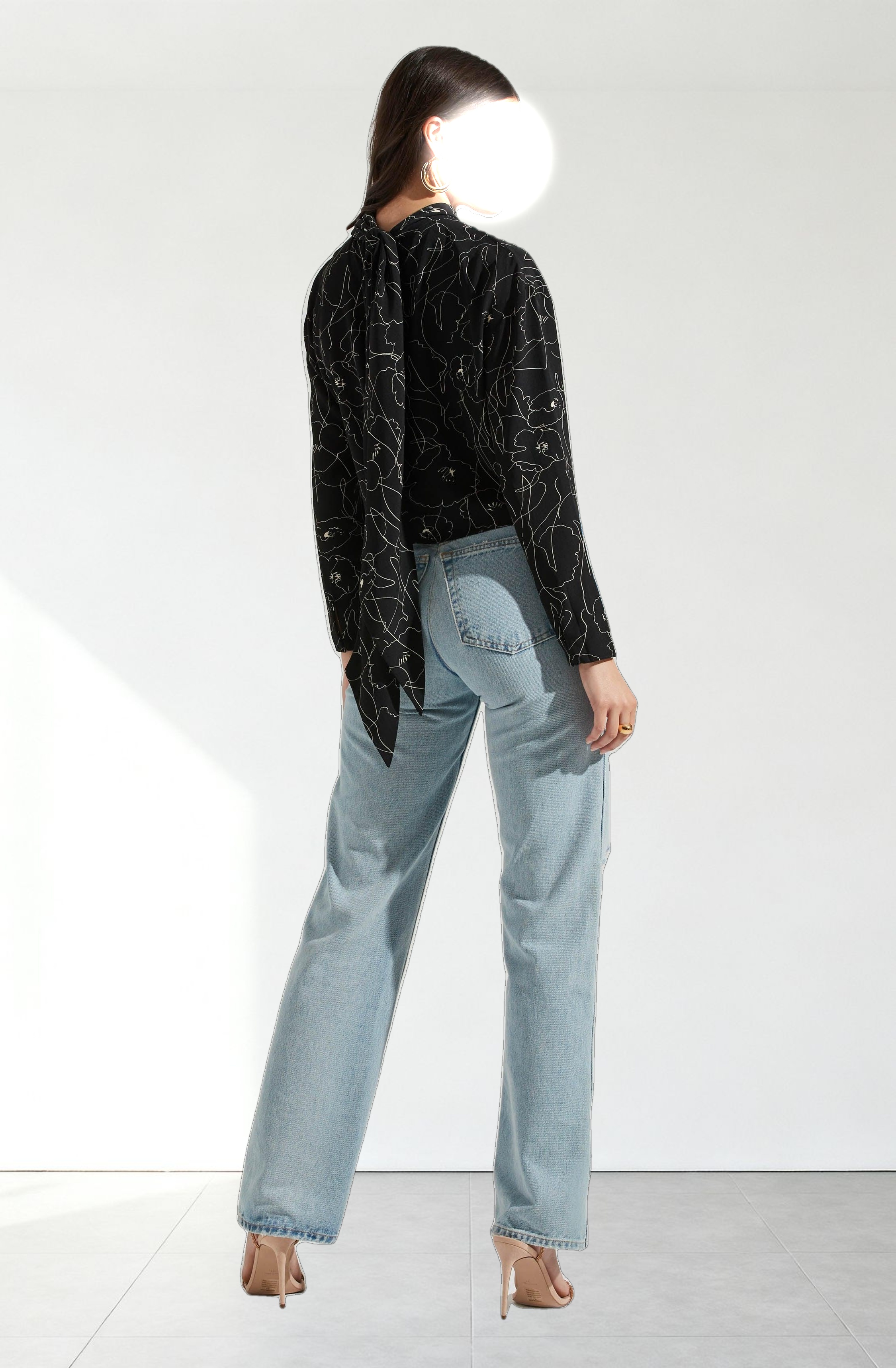 Long Sleeve Drape Tie Back Neck Back Top