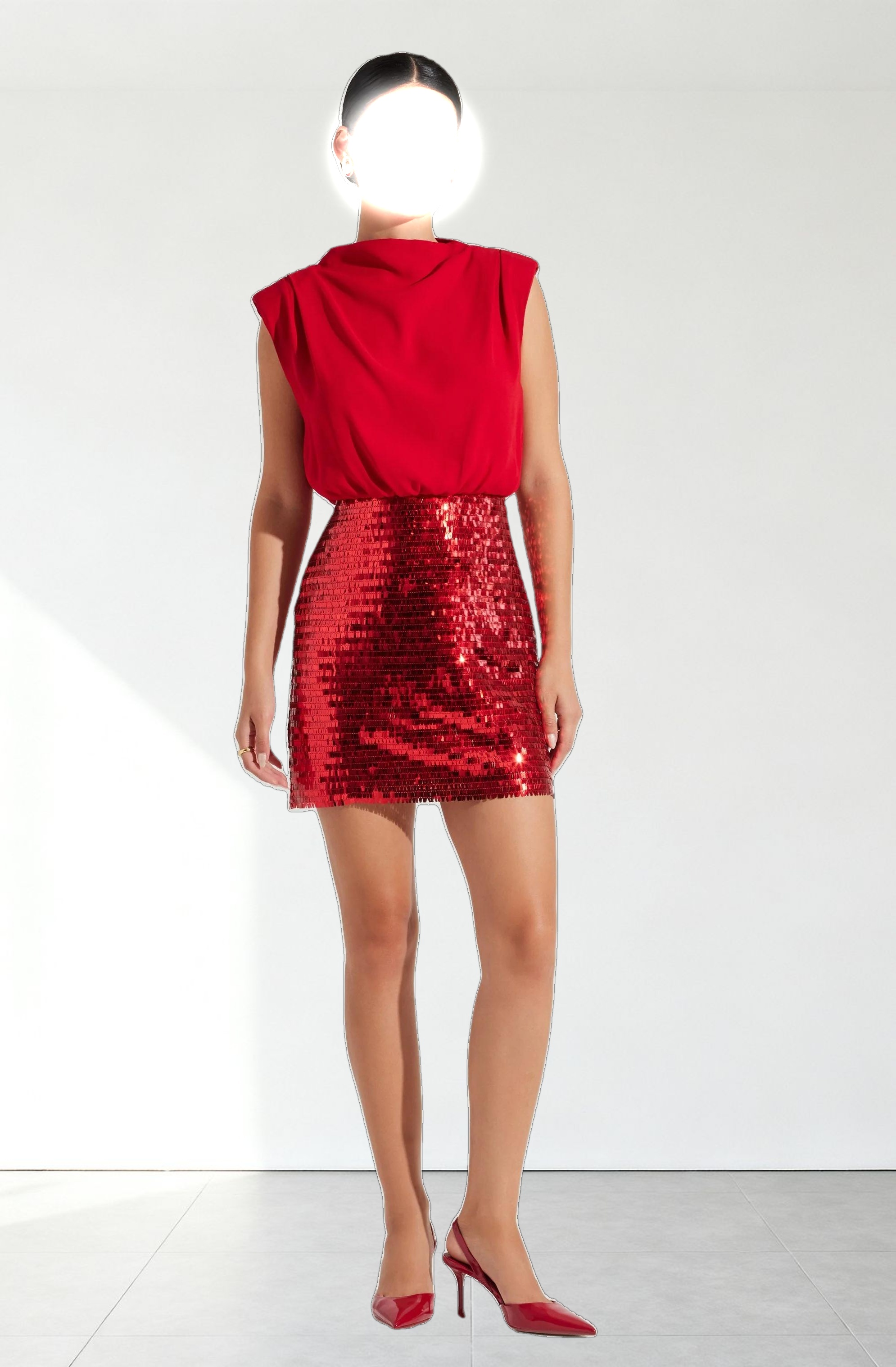 Sequin Mixed Media Mini Dress