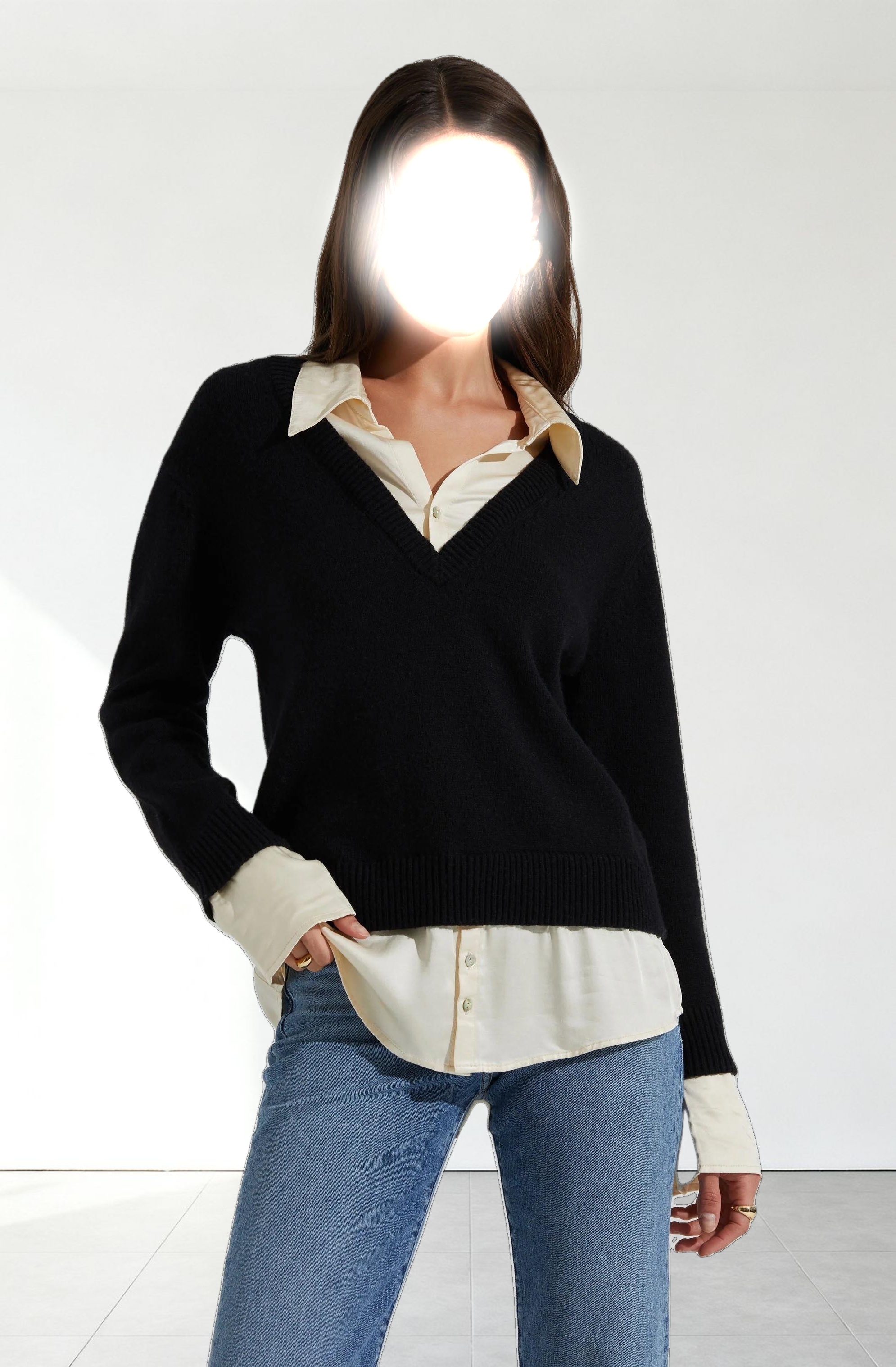 Jianna Mixed Media Layered Sweater