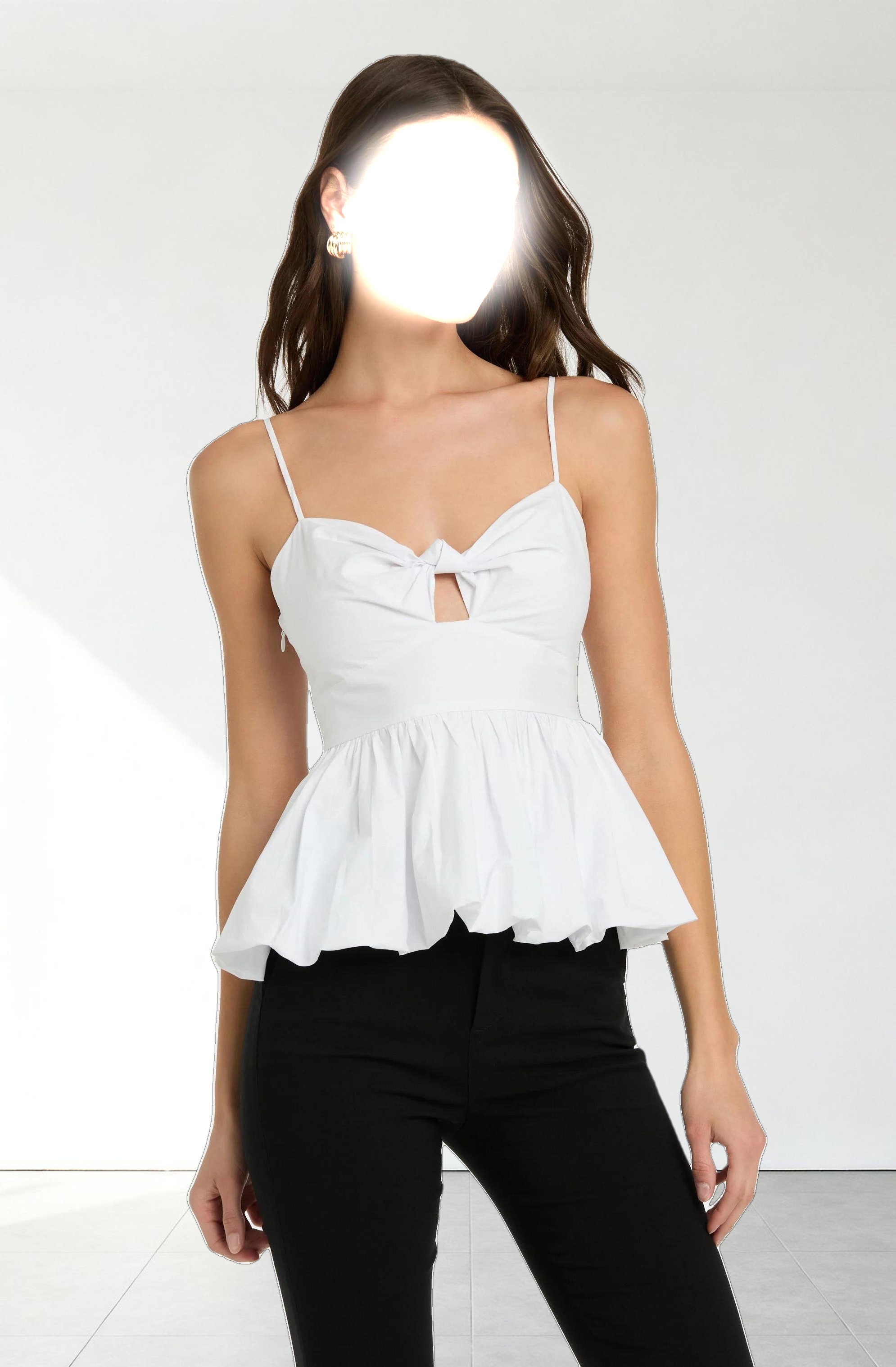 Cutout Bubble Hem Peplum Top