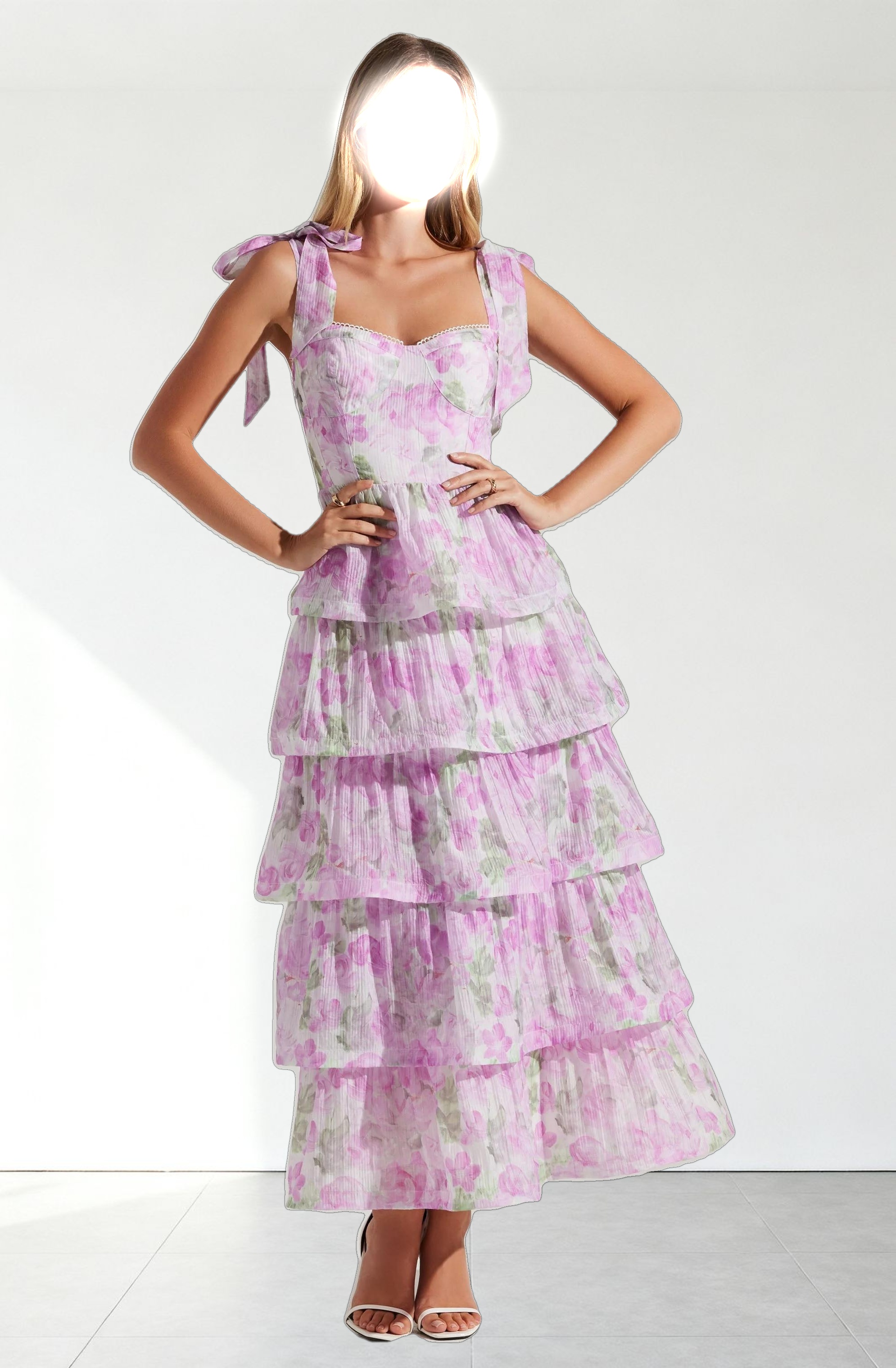 Zirconia Tie Strap Tiered Dress