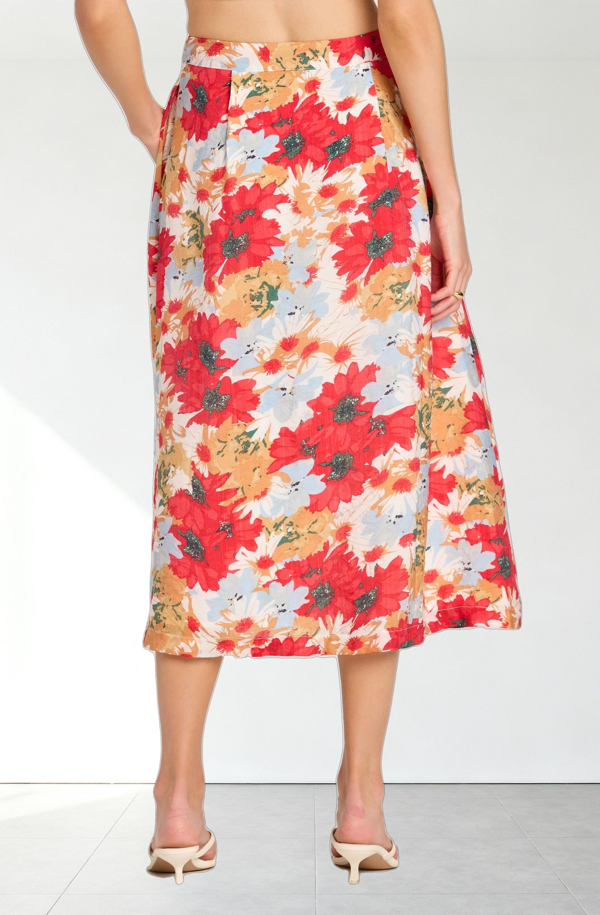 Button Front Pleated Midi Skirt