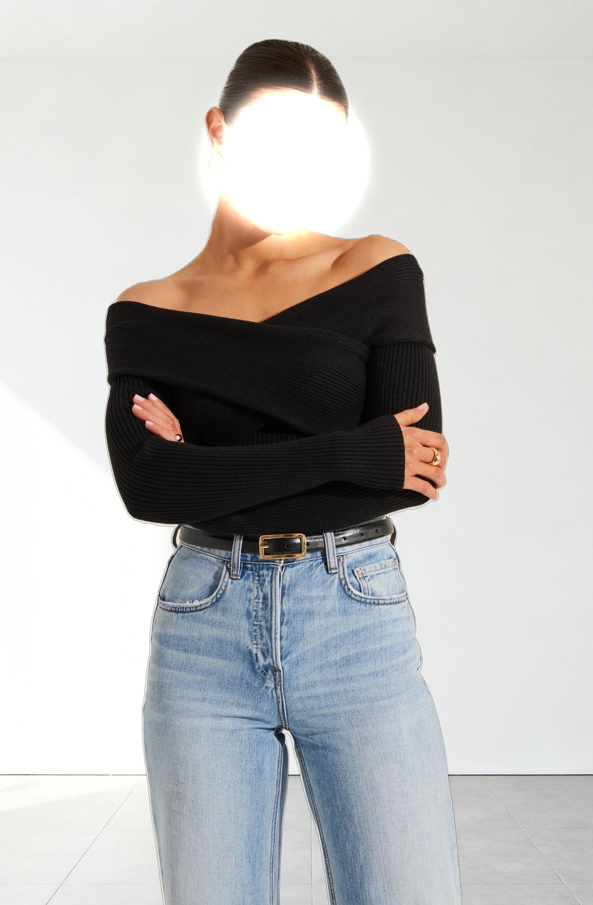 Off Shoulder Crossover Sweater