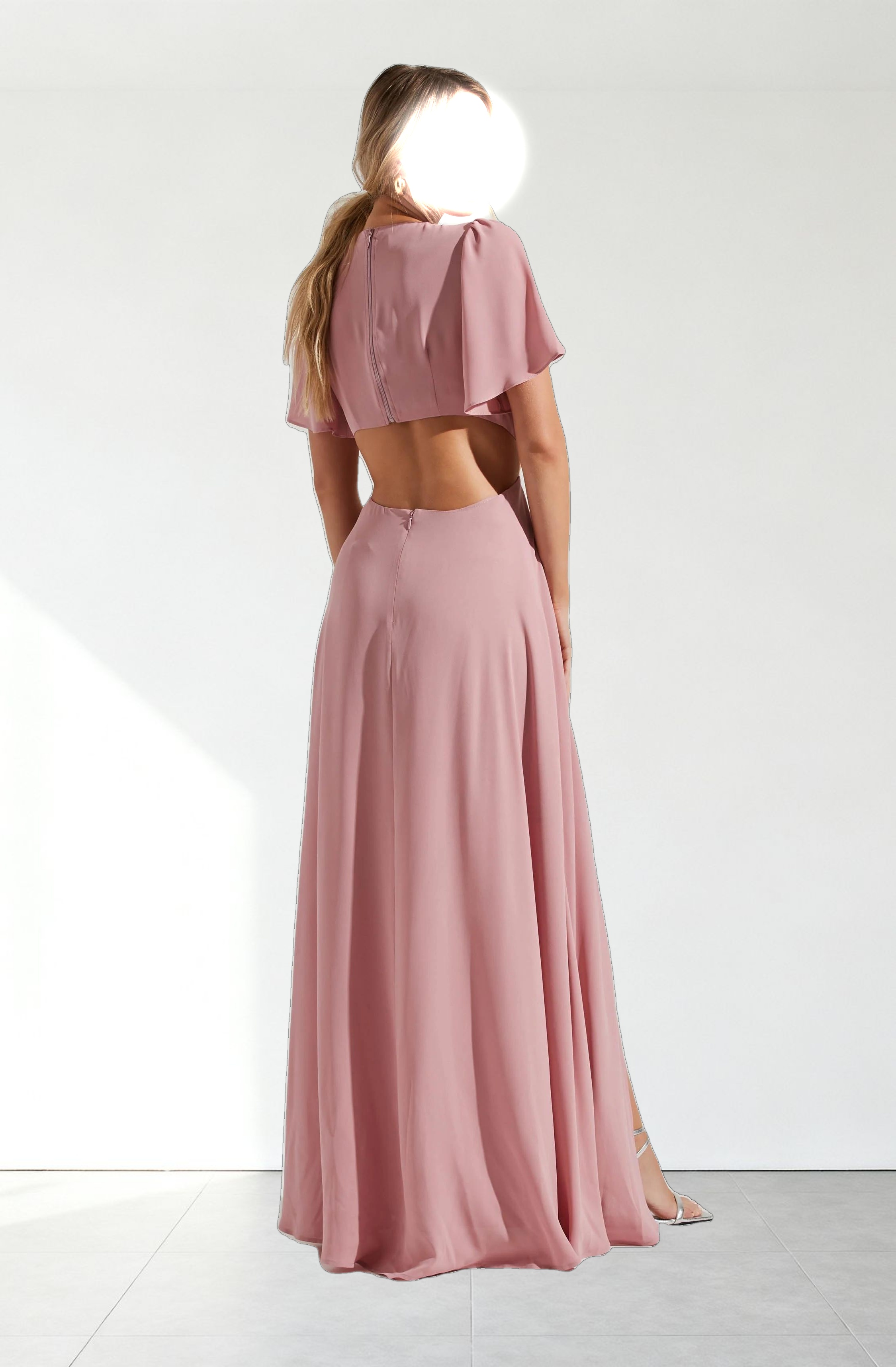 Katrina Flutter Sleeve Back Cutout Maxi Dress