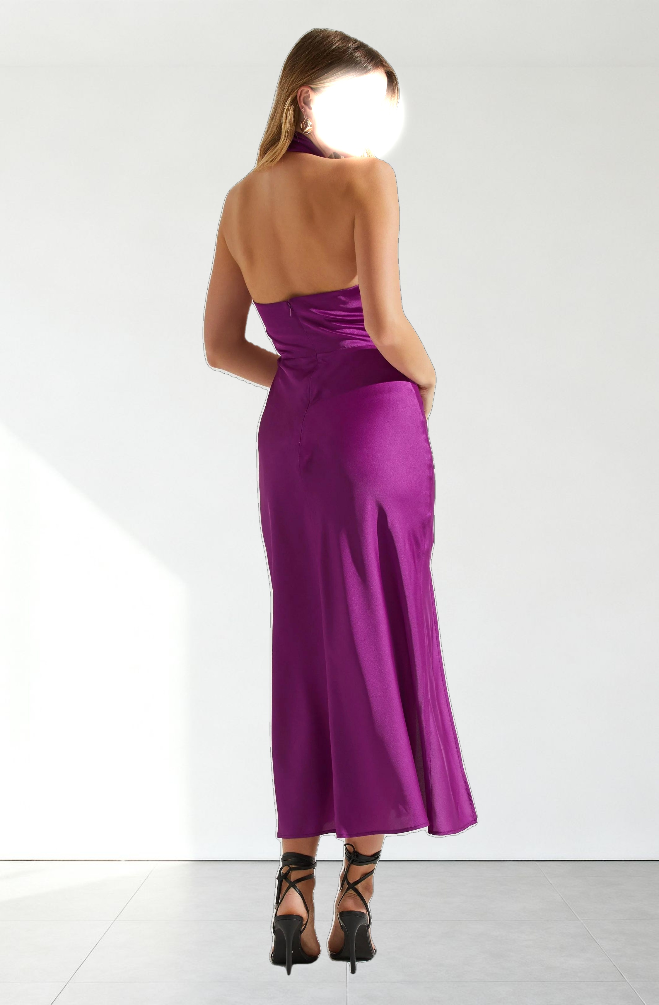 Marissa Satin Halter Neck Midi Dress