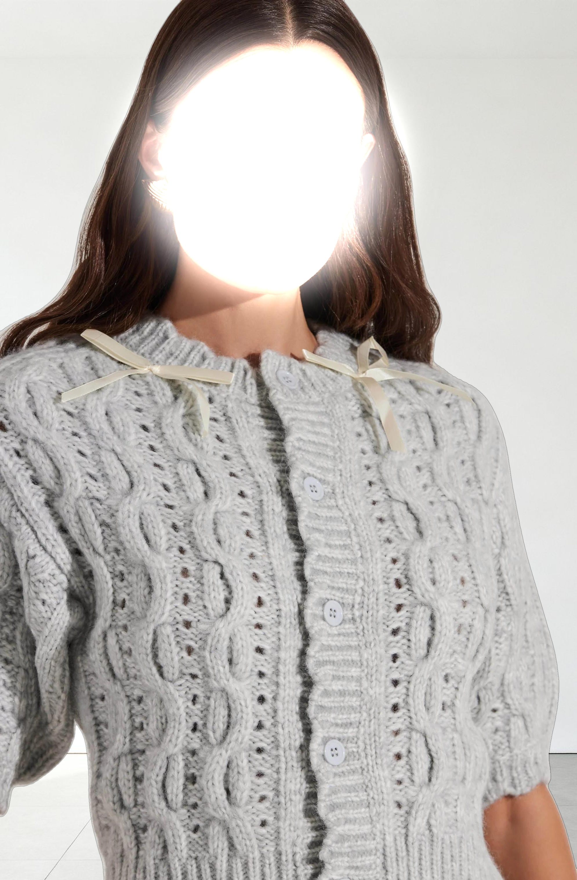 Bow Detail Cable Knit Cardigan