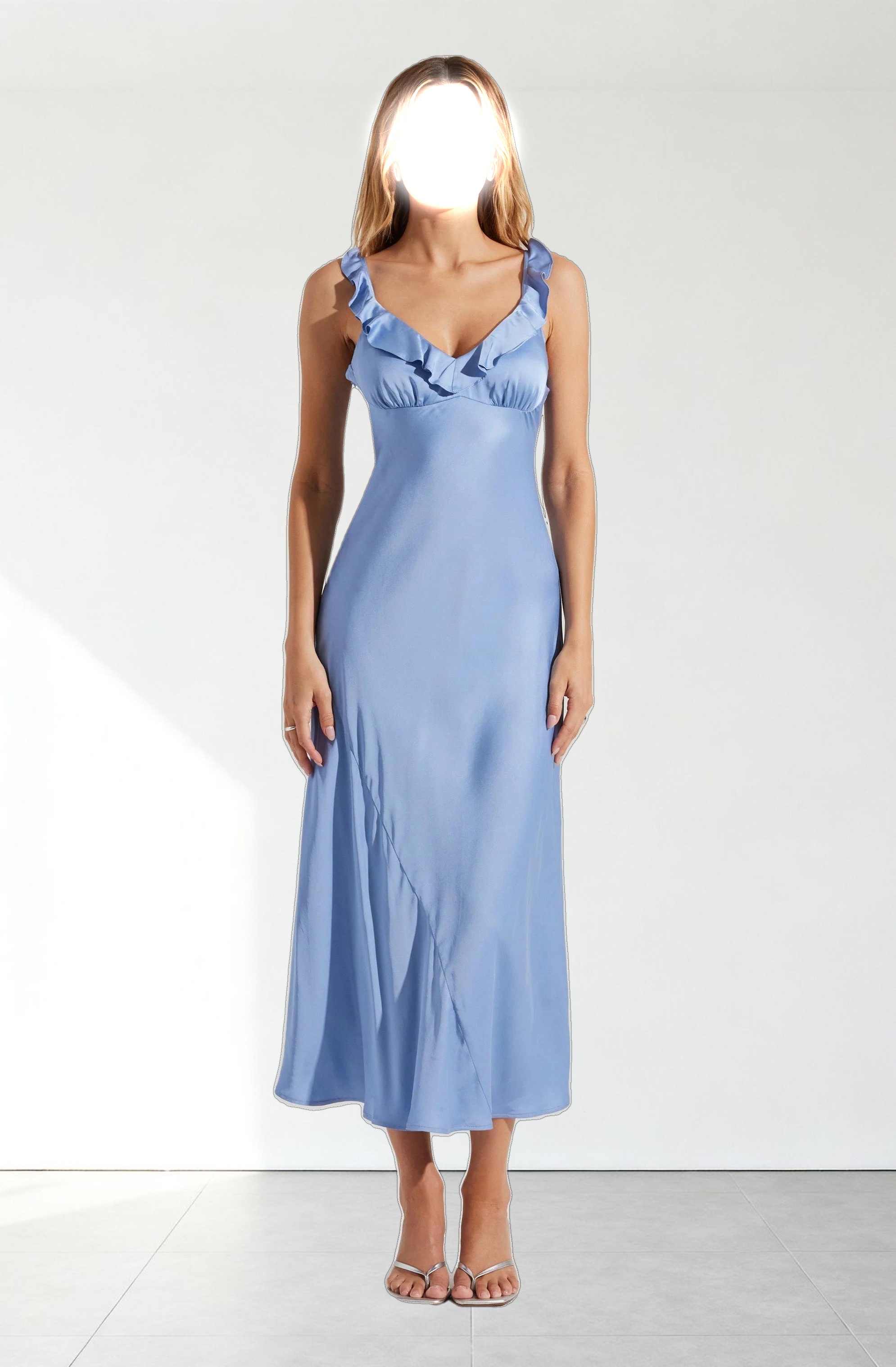 Zoie Satin Ruffle Midi Dress