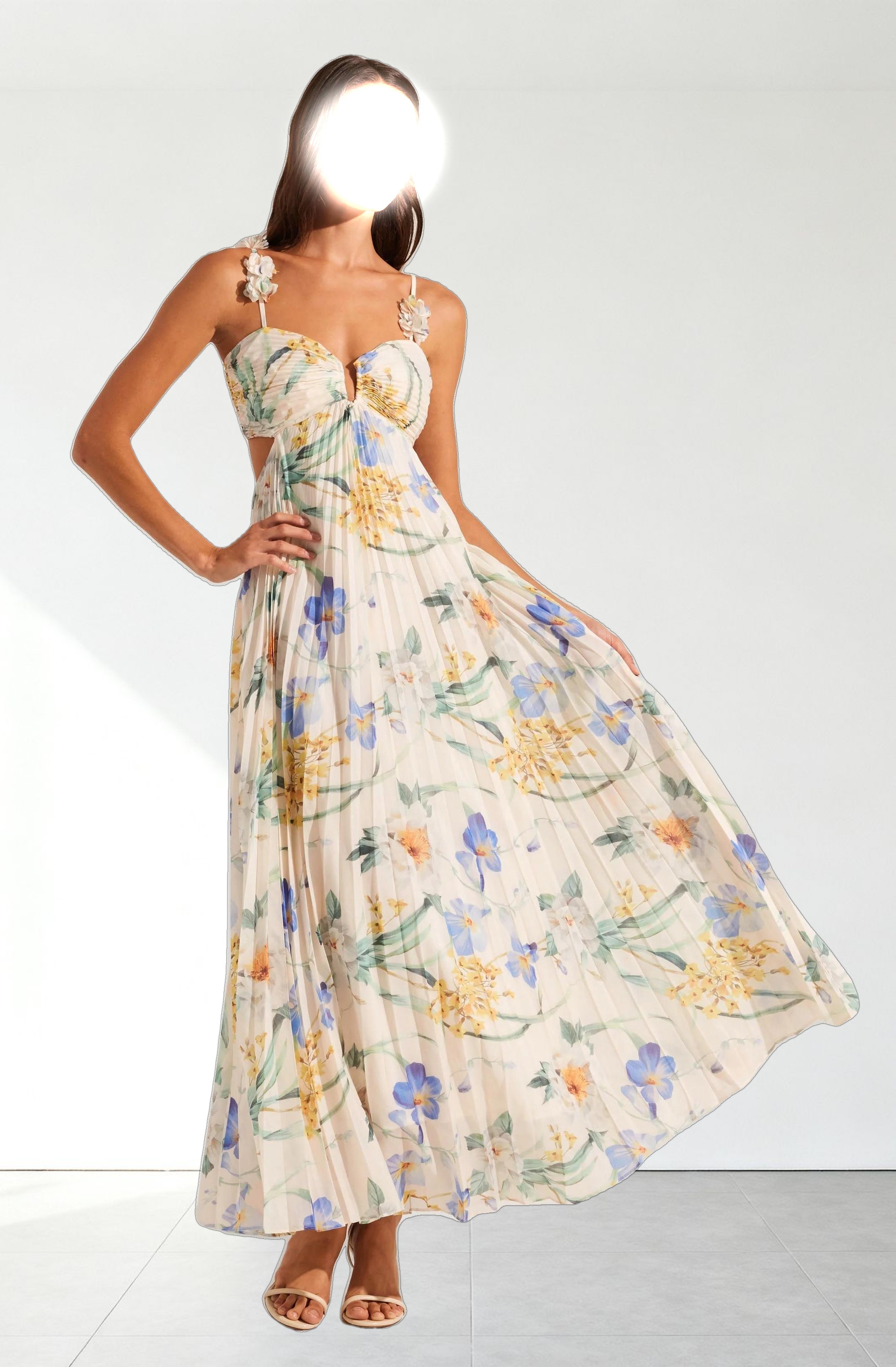 Emese Floral Pleated Maxi Dress
