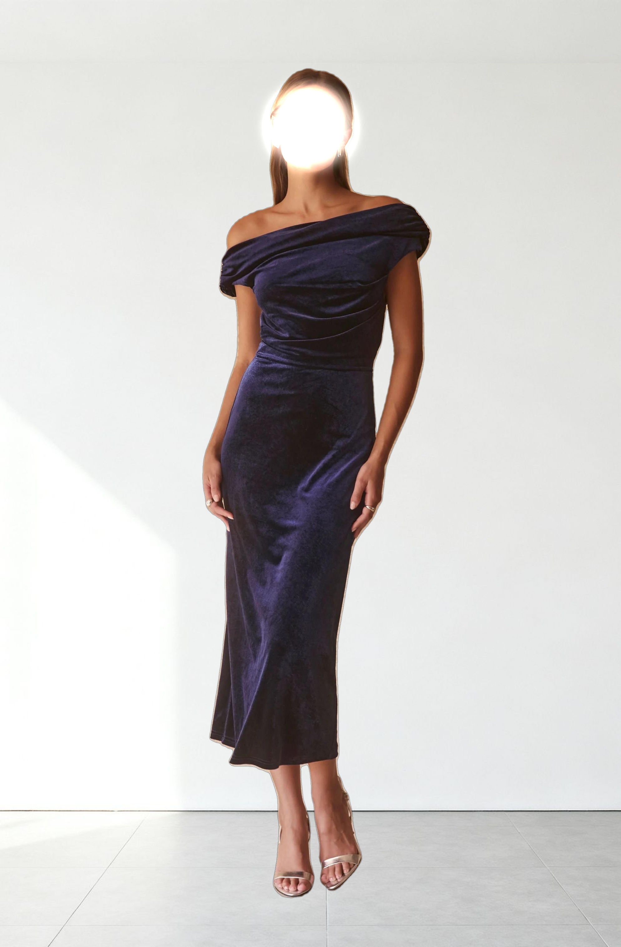 Velvet Off Shoulder Midi Dress