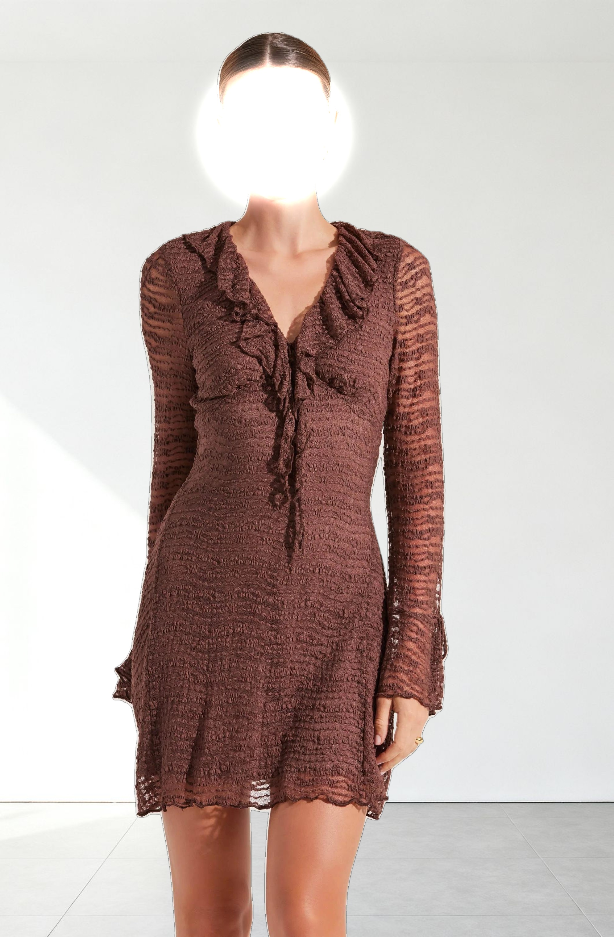 Ruffle V-Neck Lace Mini Dress