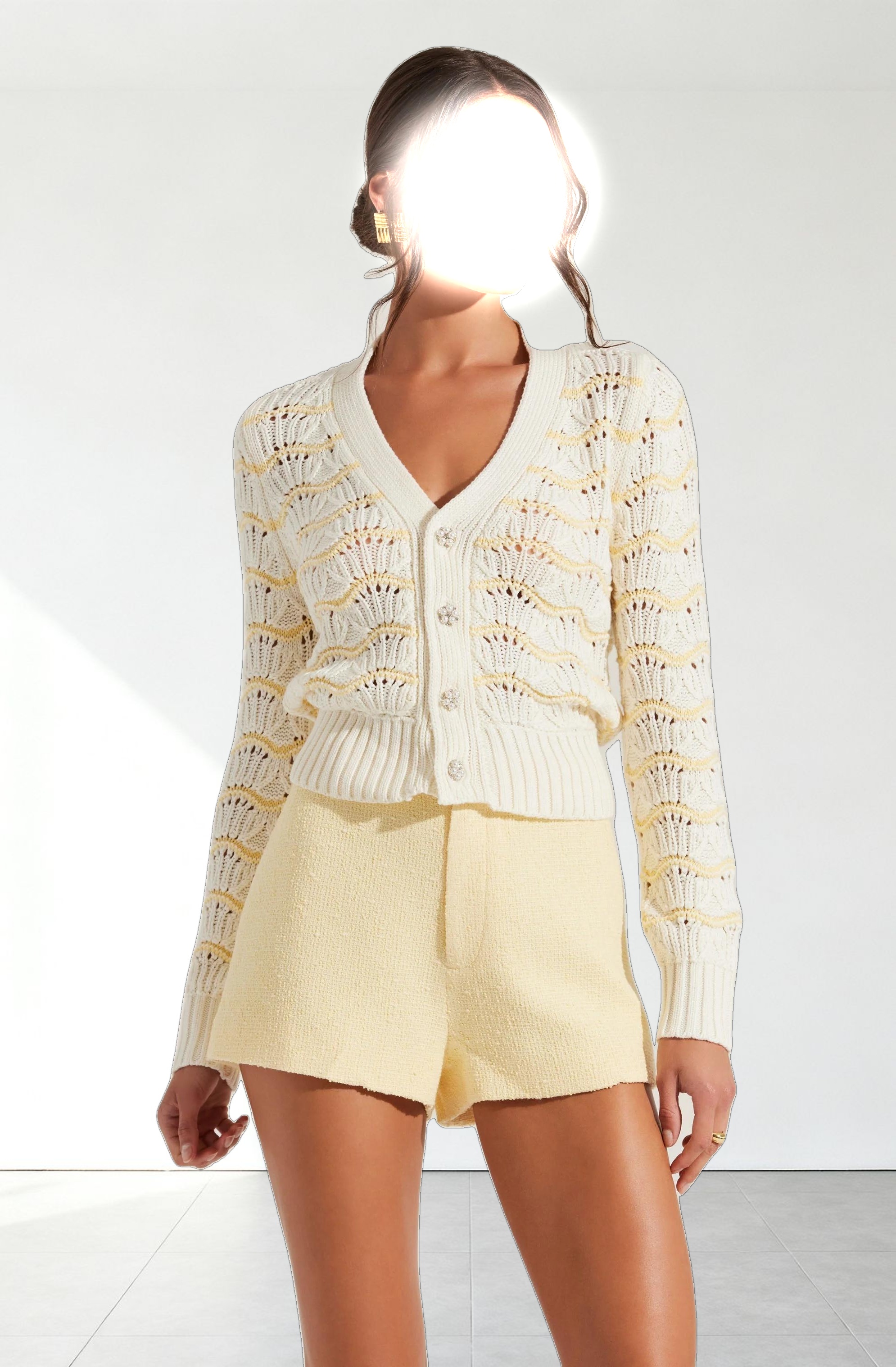 Janira Wavy Stripe Pointelle Cardigan