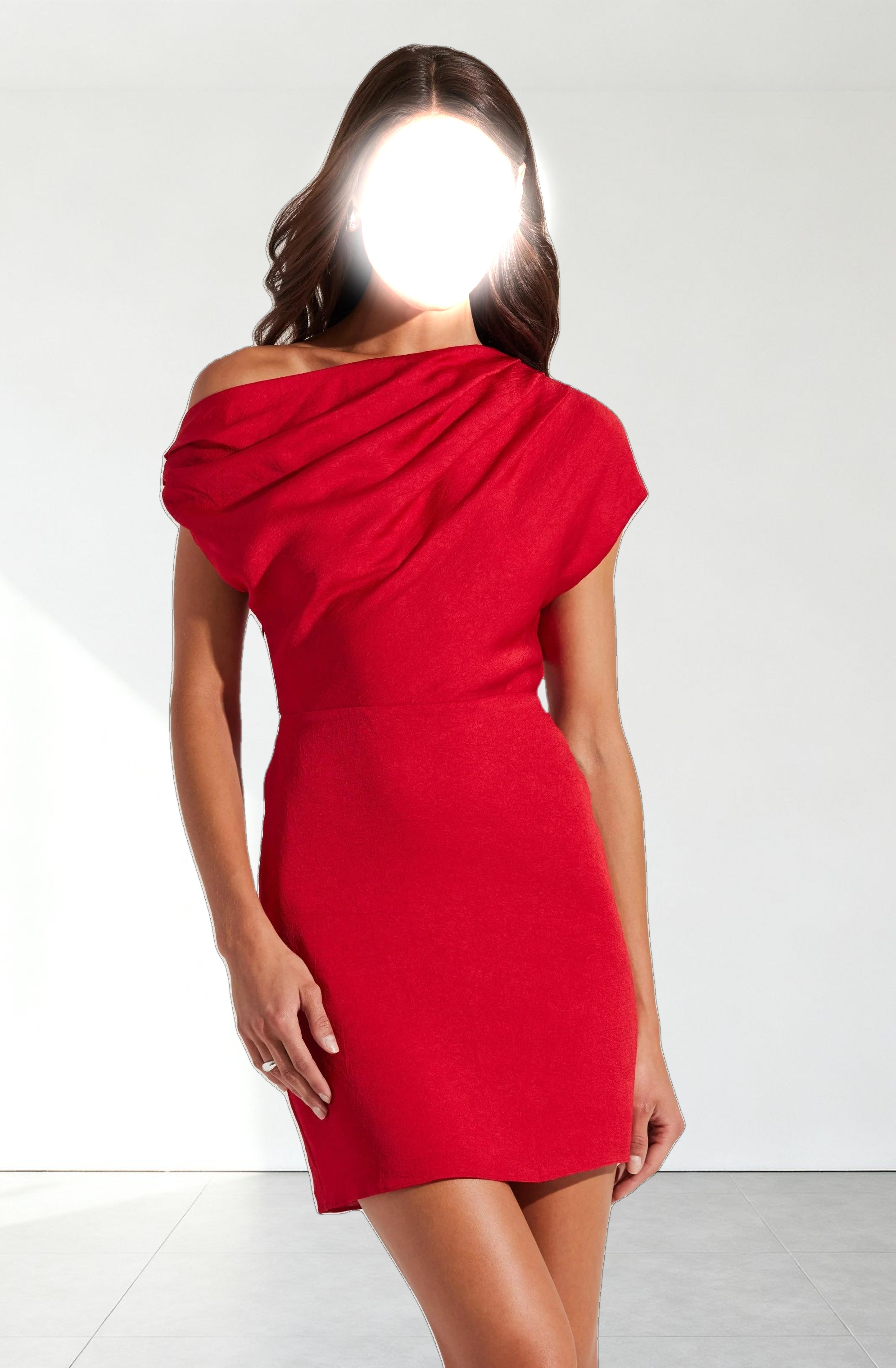 Draped Off Shoulder Mini Dress