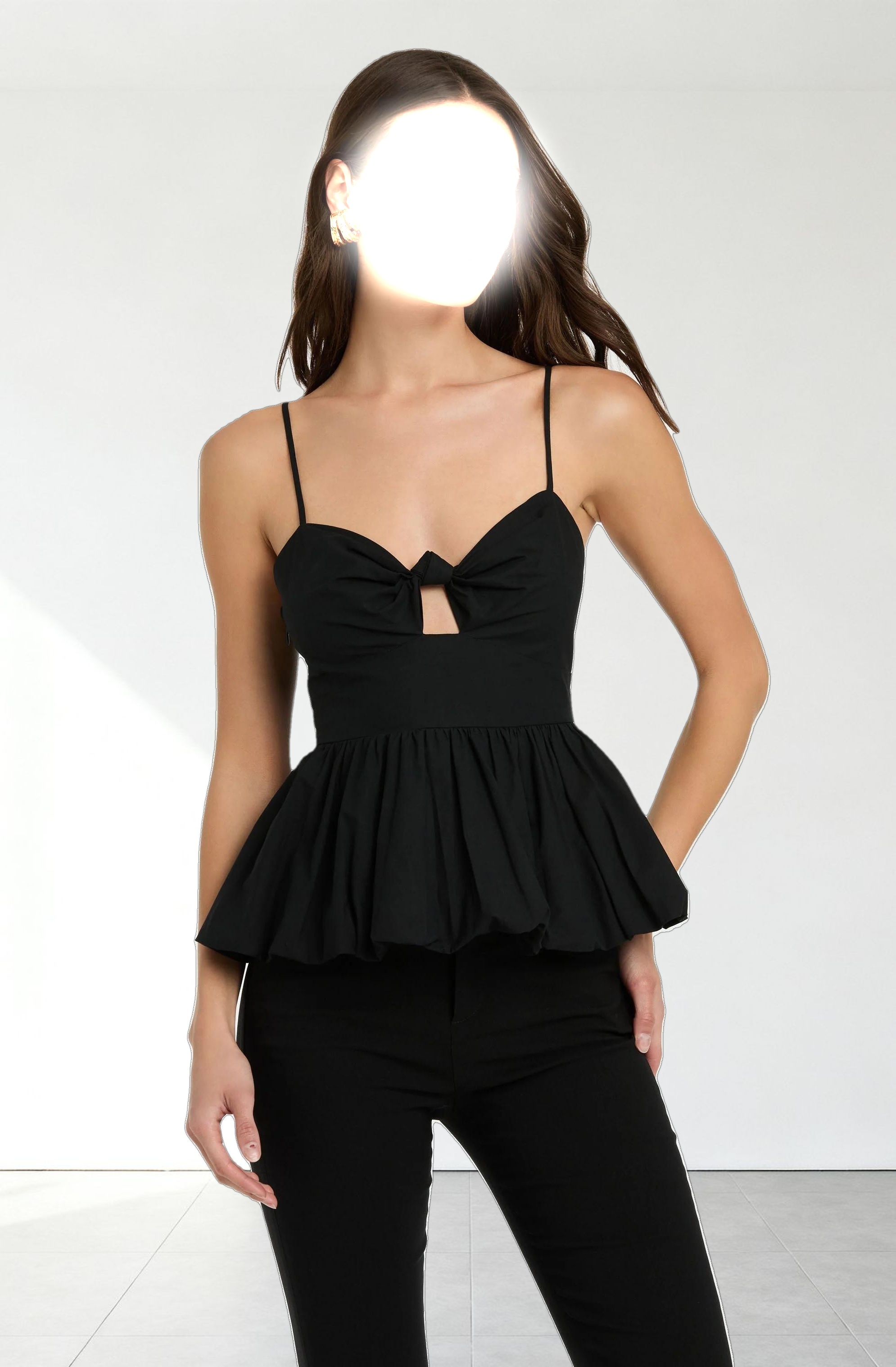 Cutout Bubble Hem Peplum Top