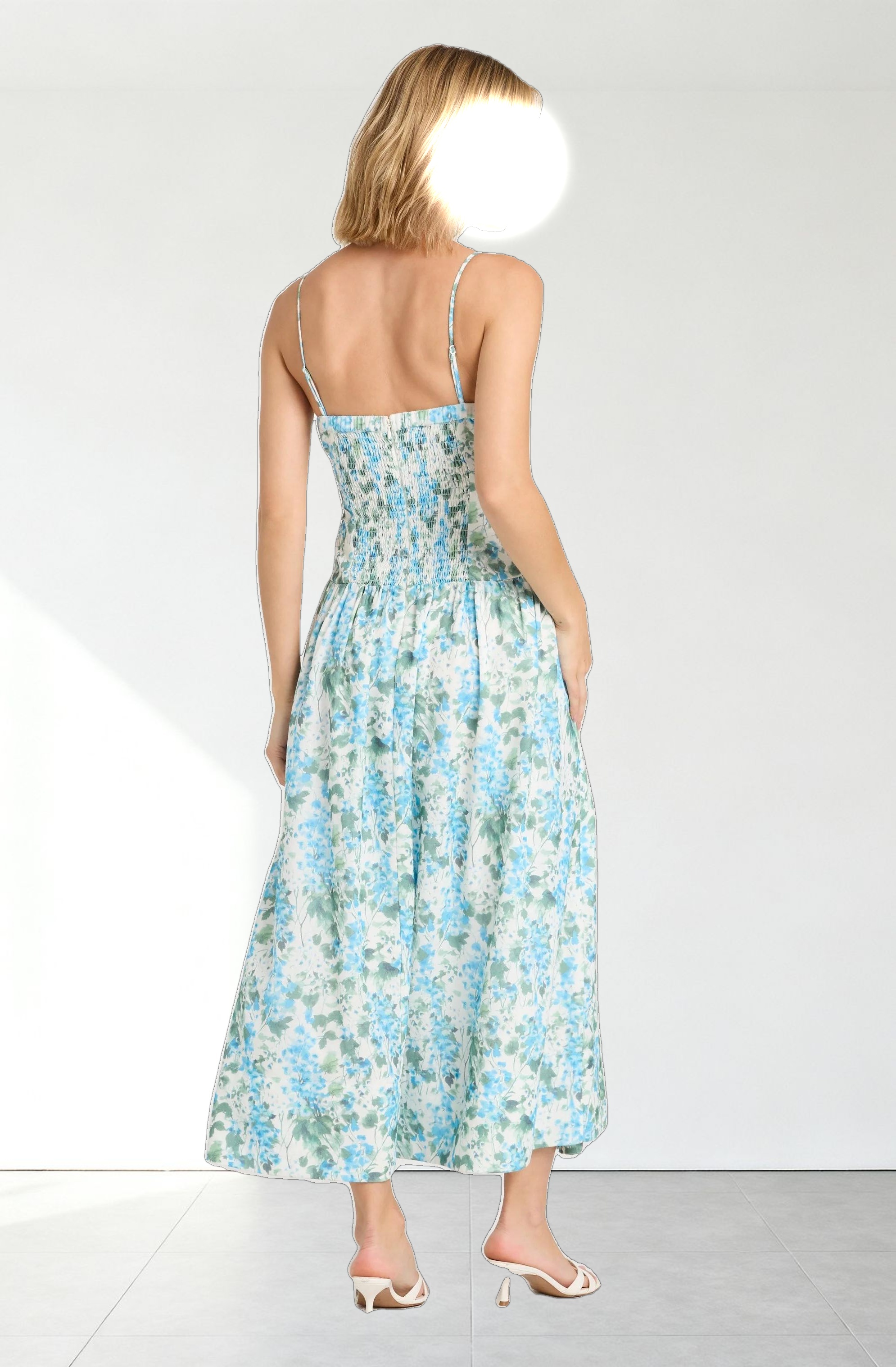 Capria Pleated Milkmaid Midi Dress