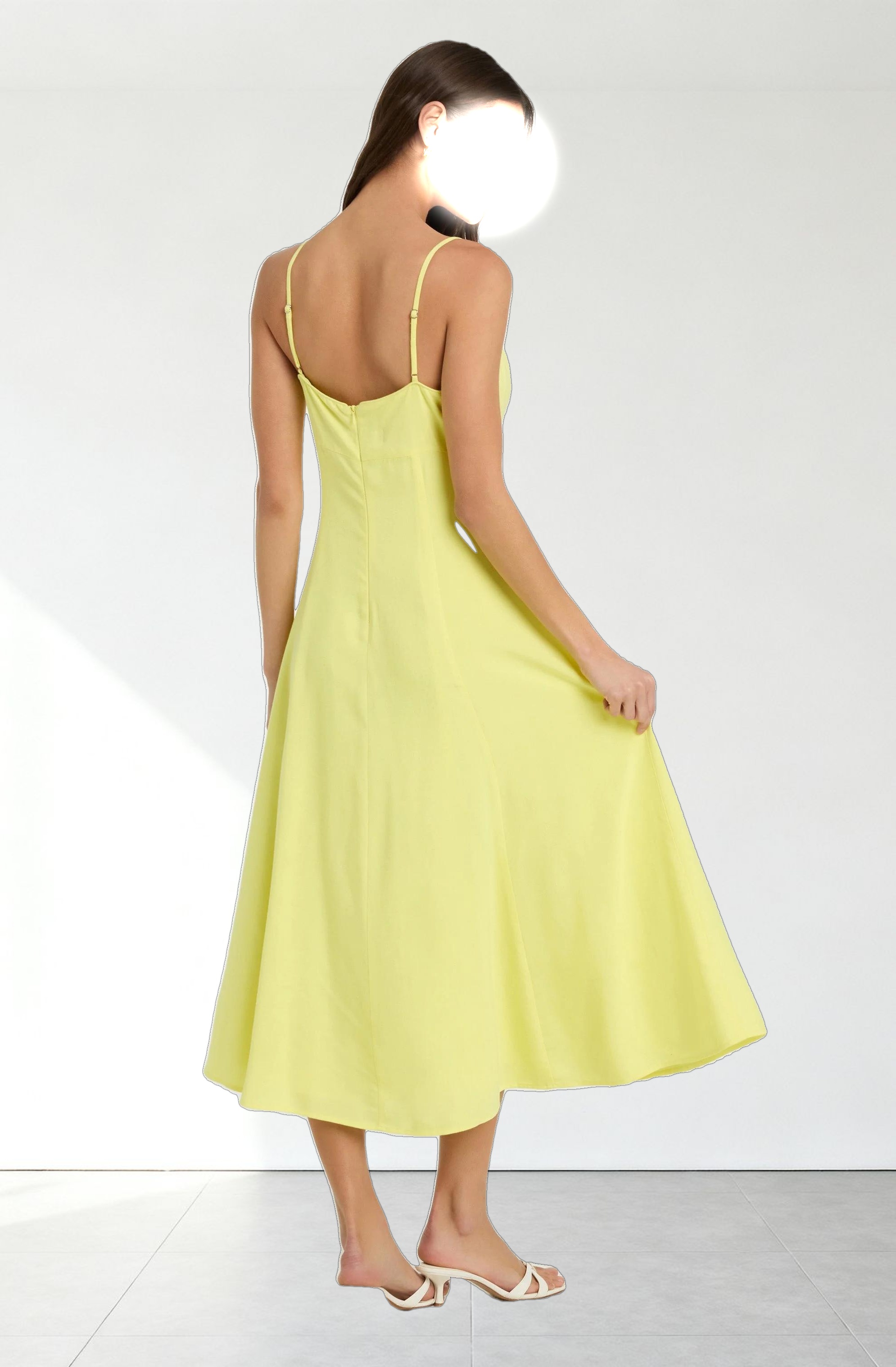 Linen-Blend A-Line Midi Dress