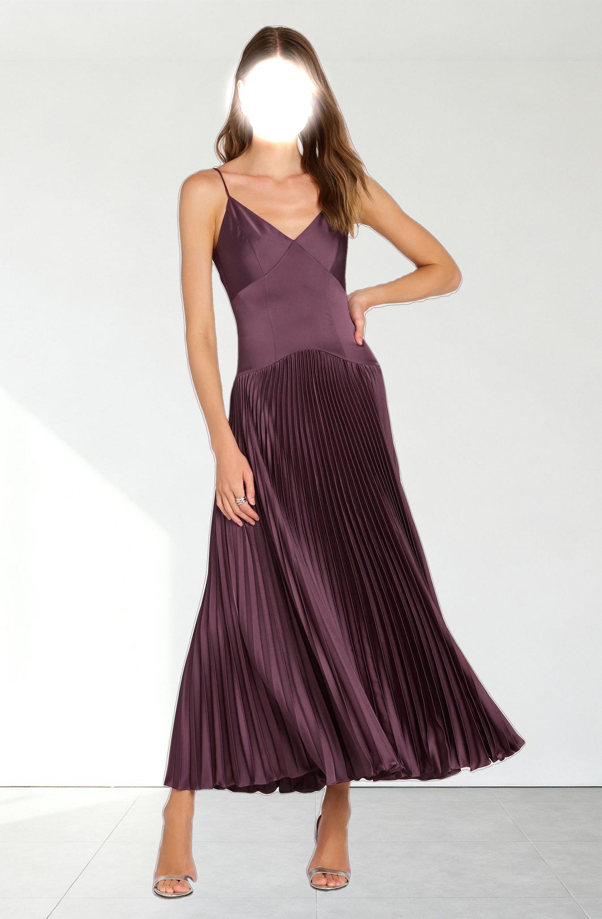 Pleated Drop Waist Maxi Dress