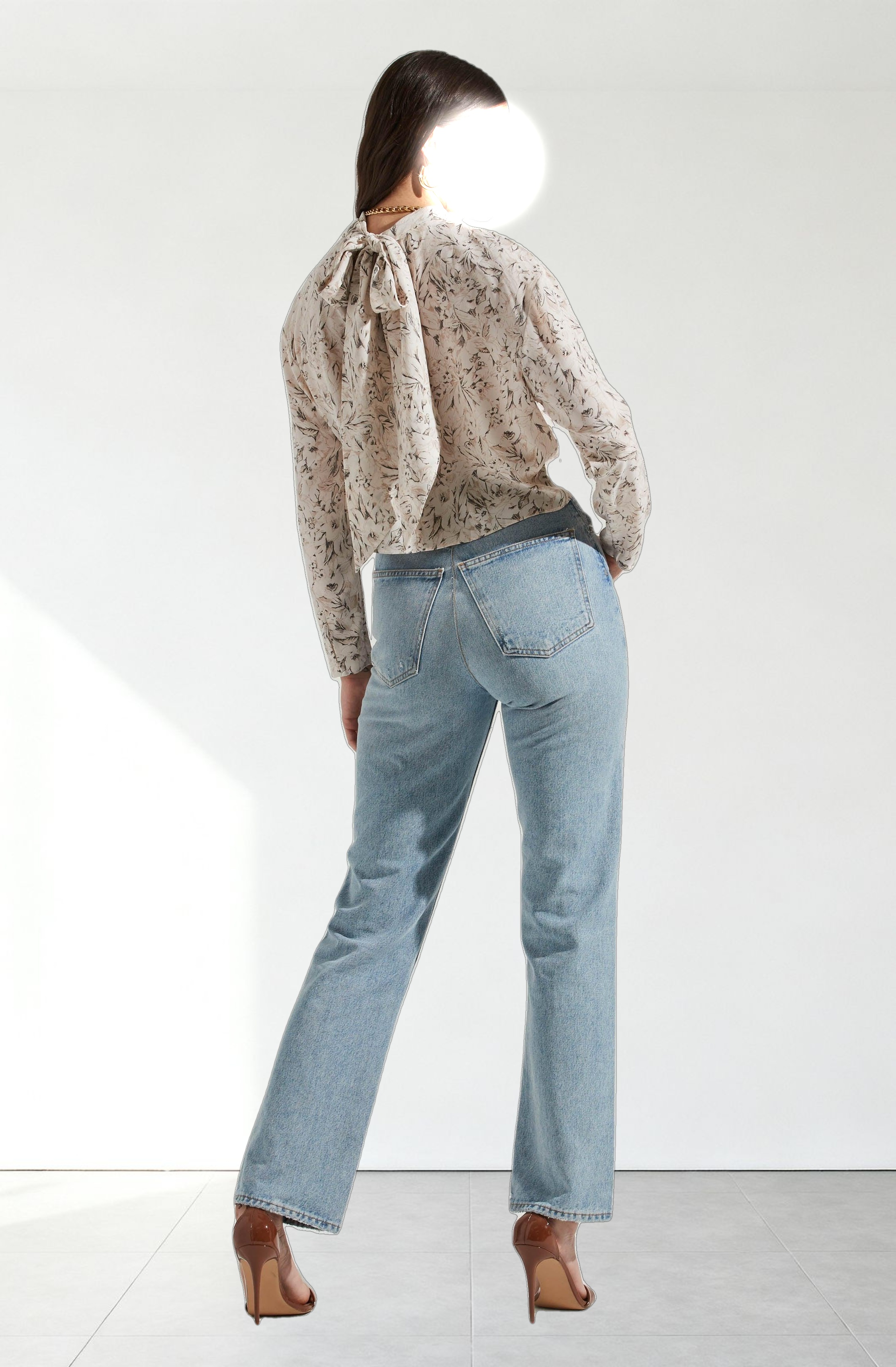 Long Sleeve Drape Tie Back Neck Back Top