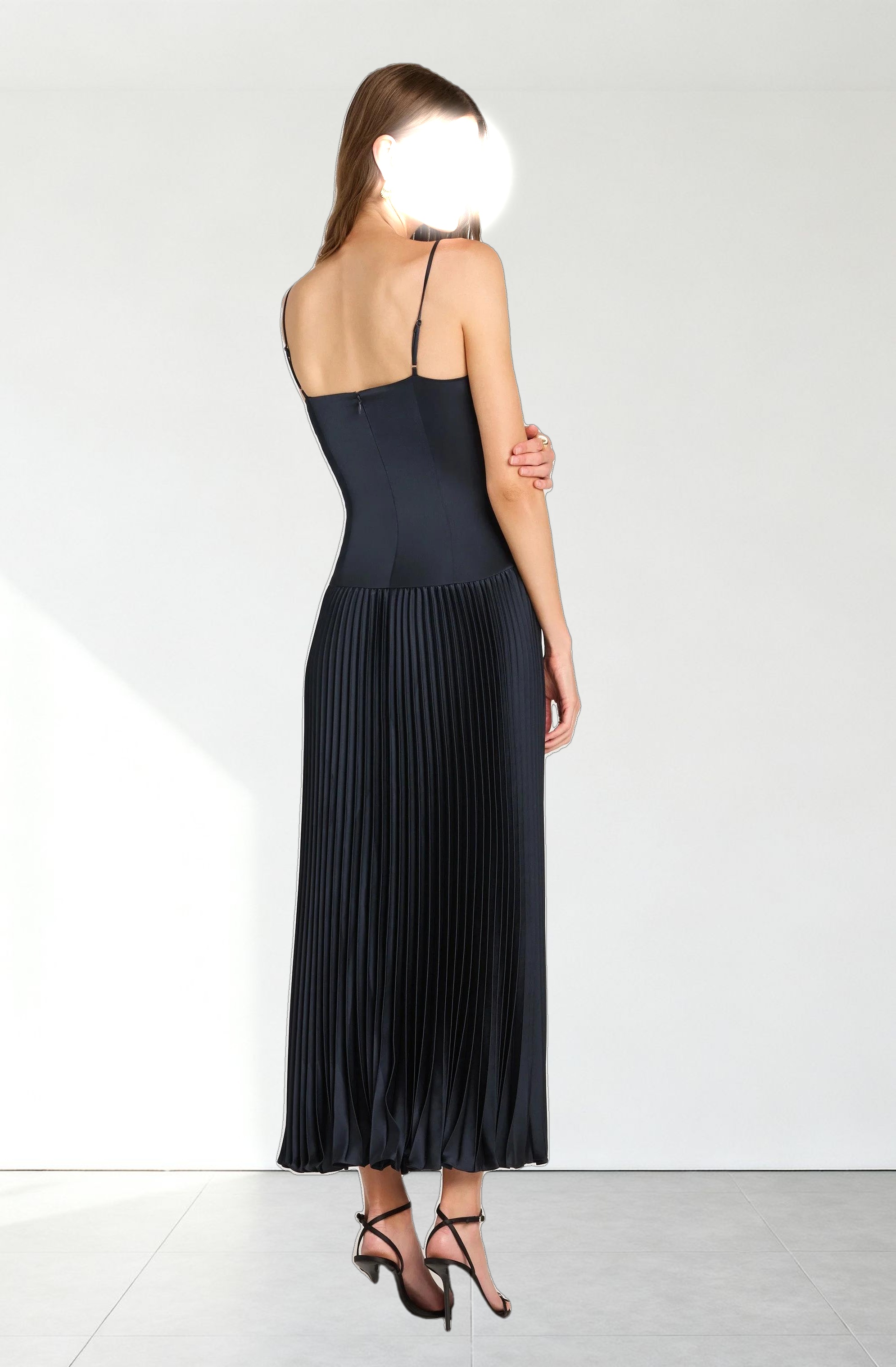 Pleated Drop Waist Maxi Dress