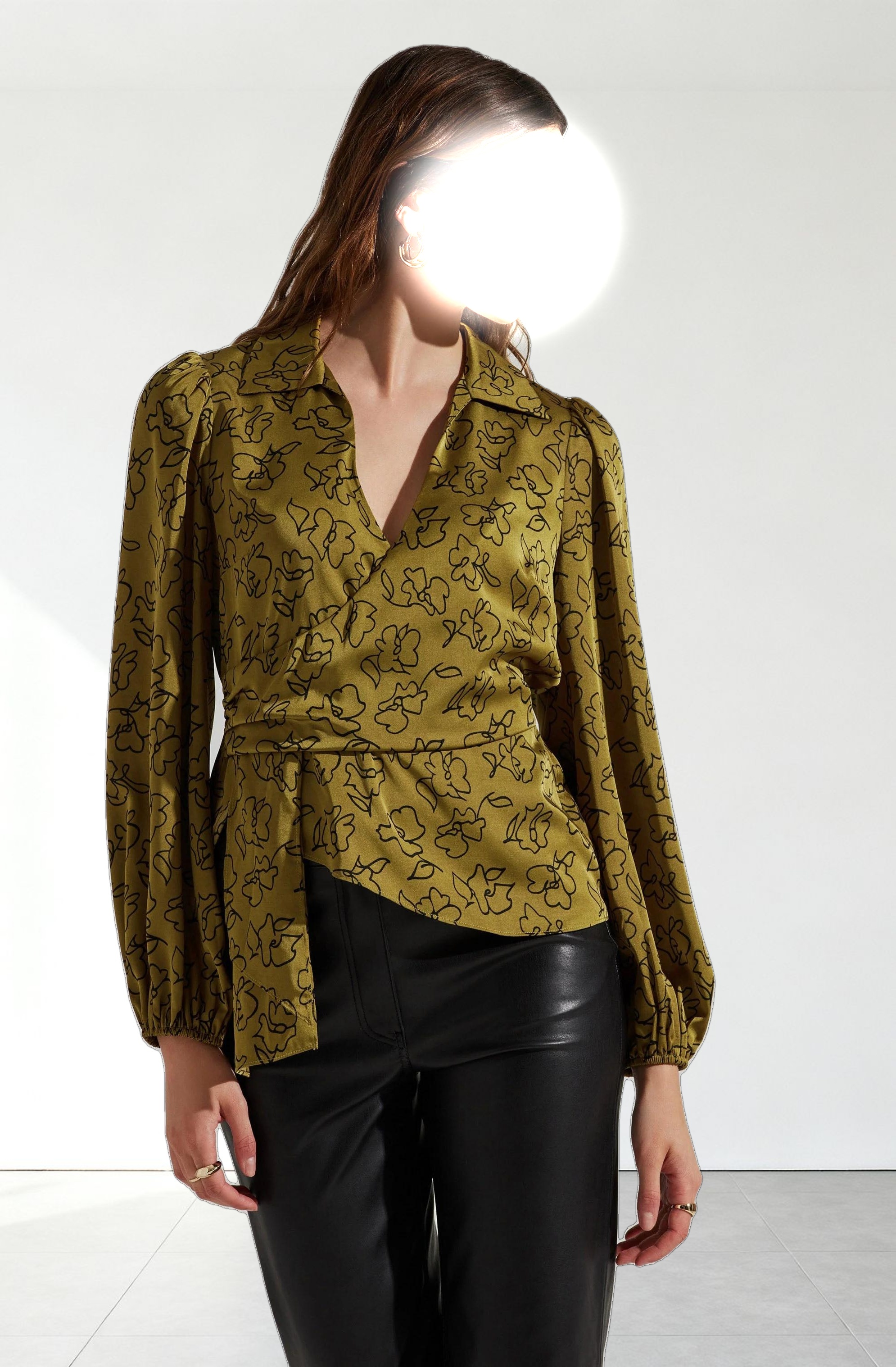 Asymmetrical Collared Floral Wrap Top