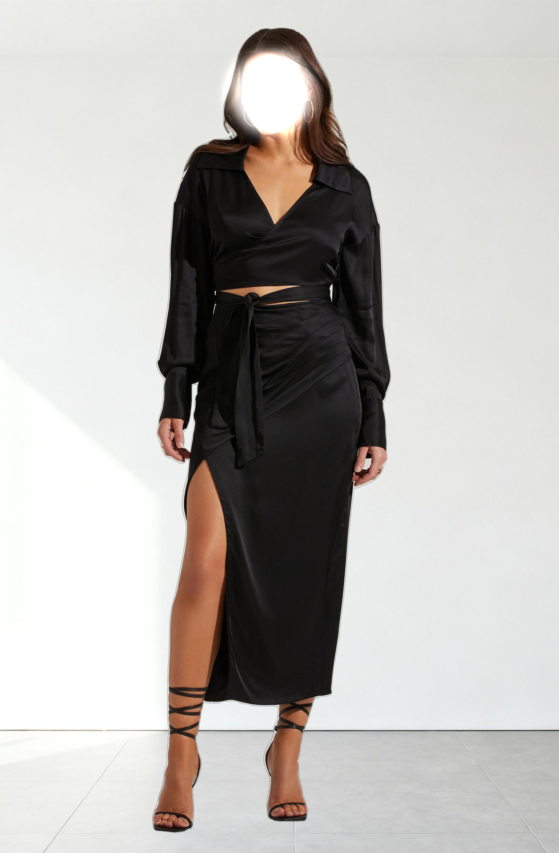 Loretta Satin Cropped Tie Waist Top