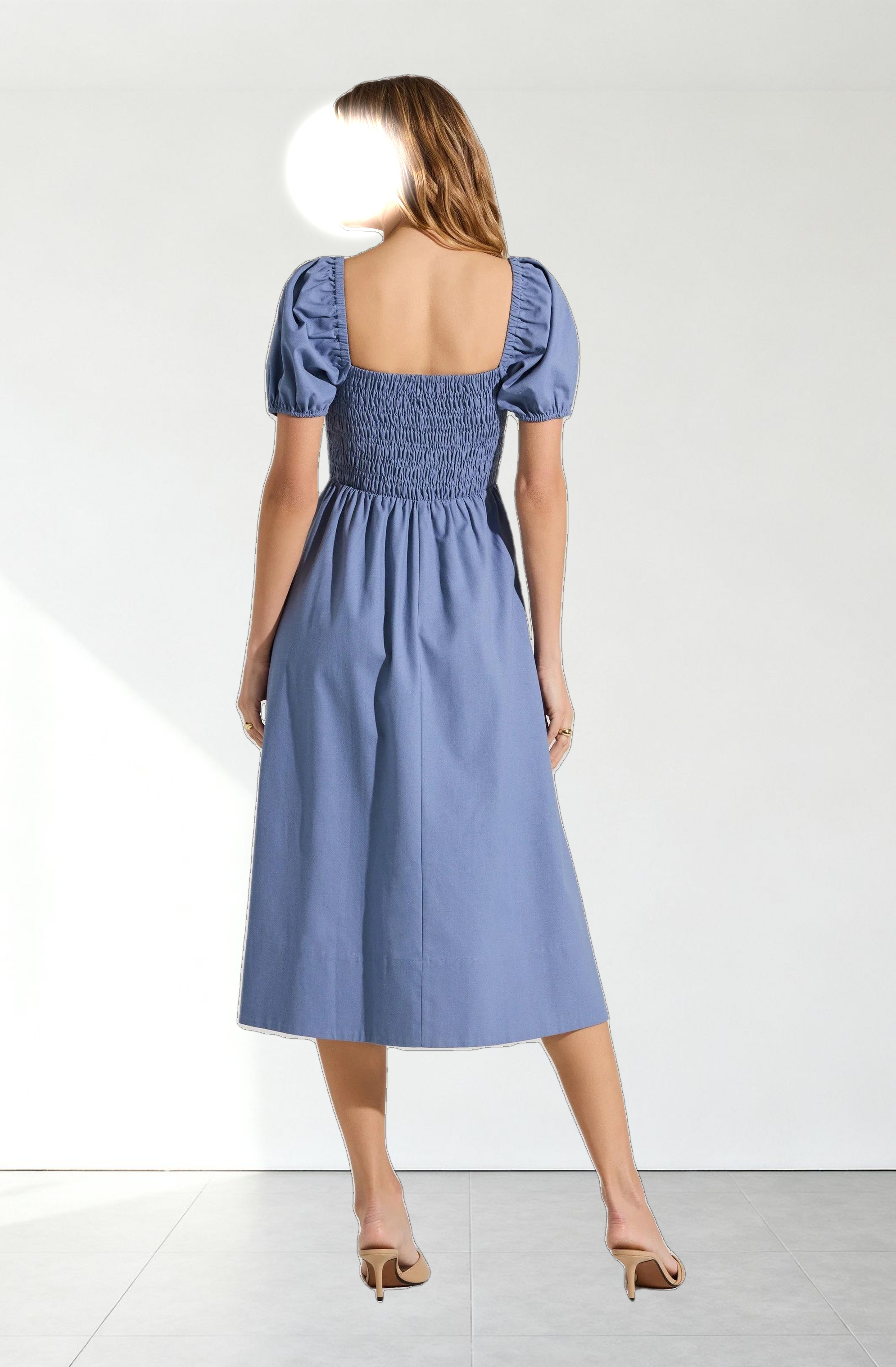 Smocked Bow Midi Dress