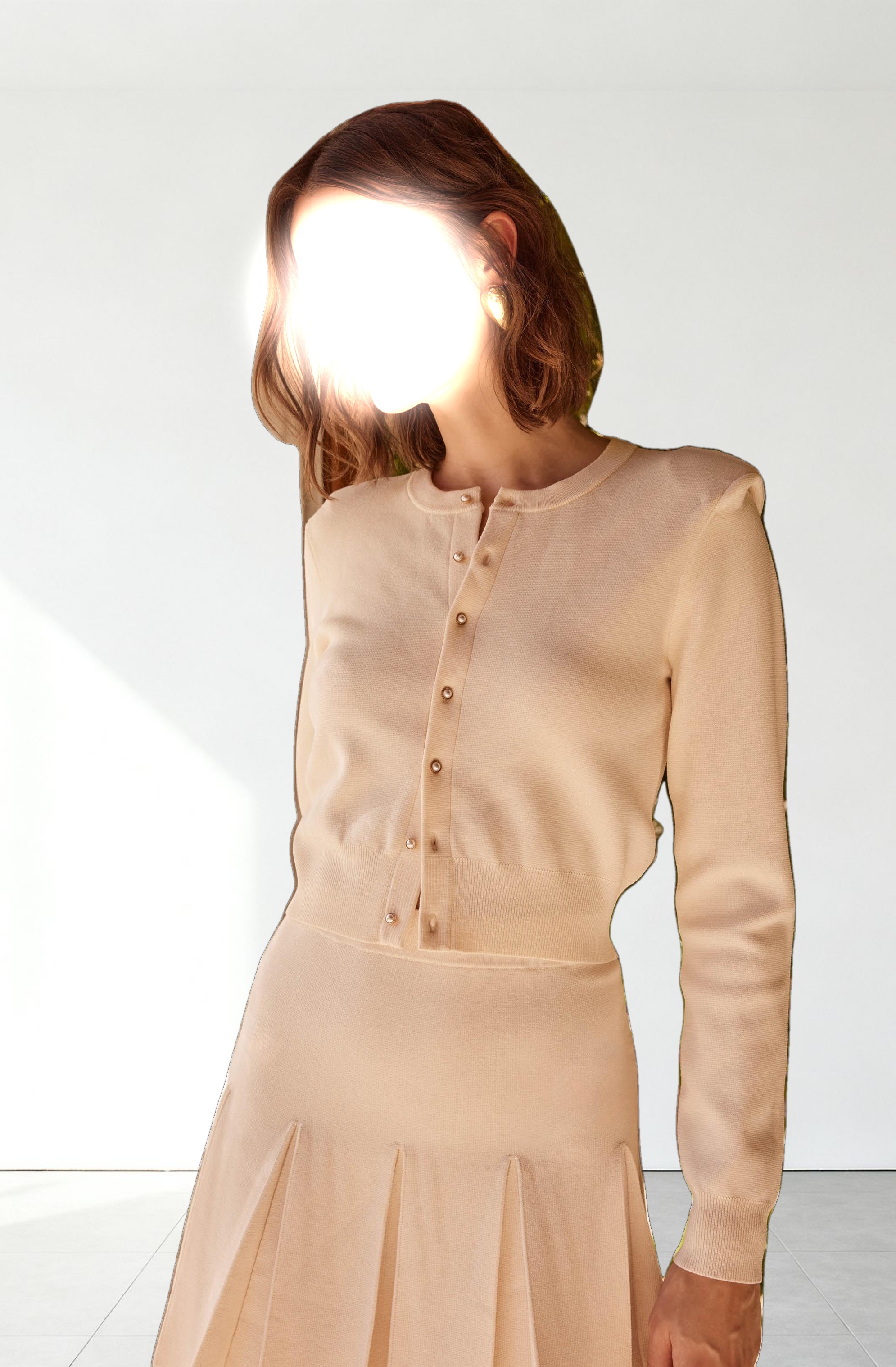 Denisa Faux Pearl Button Cardigan