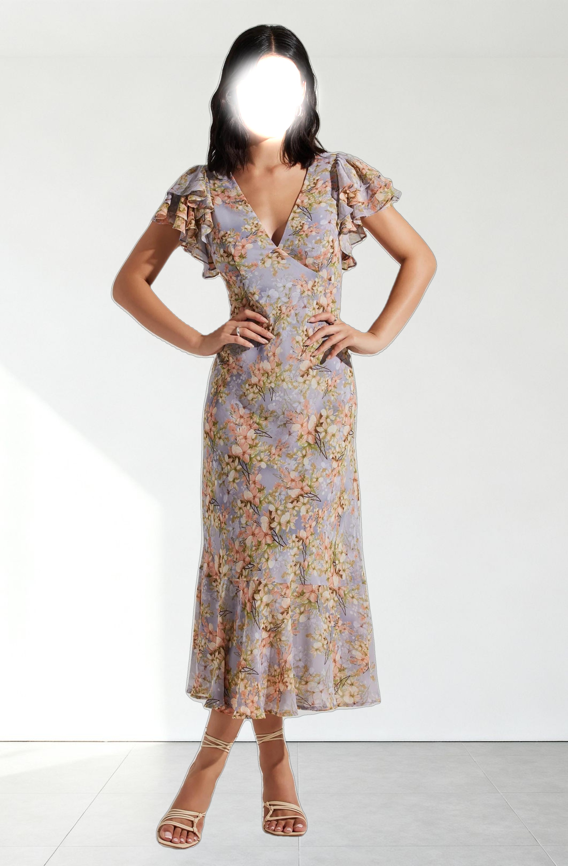 Celestine Floral Flutter Sleeve Midi Dress