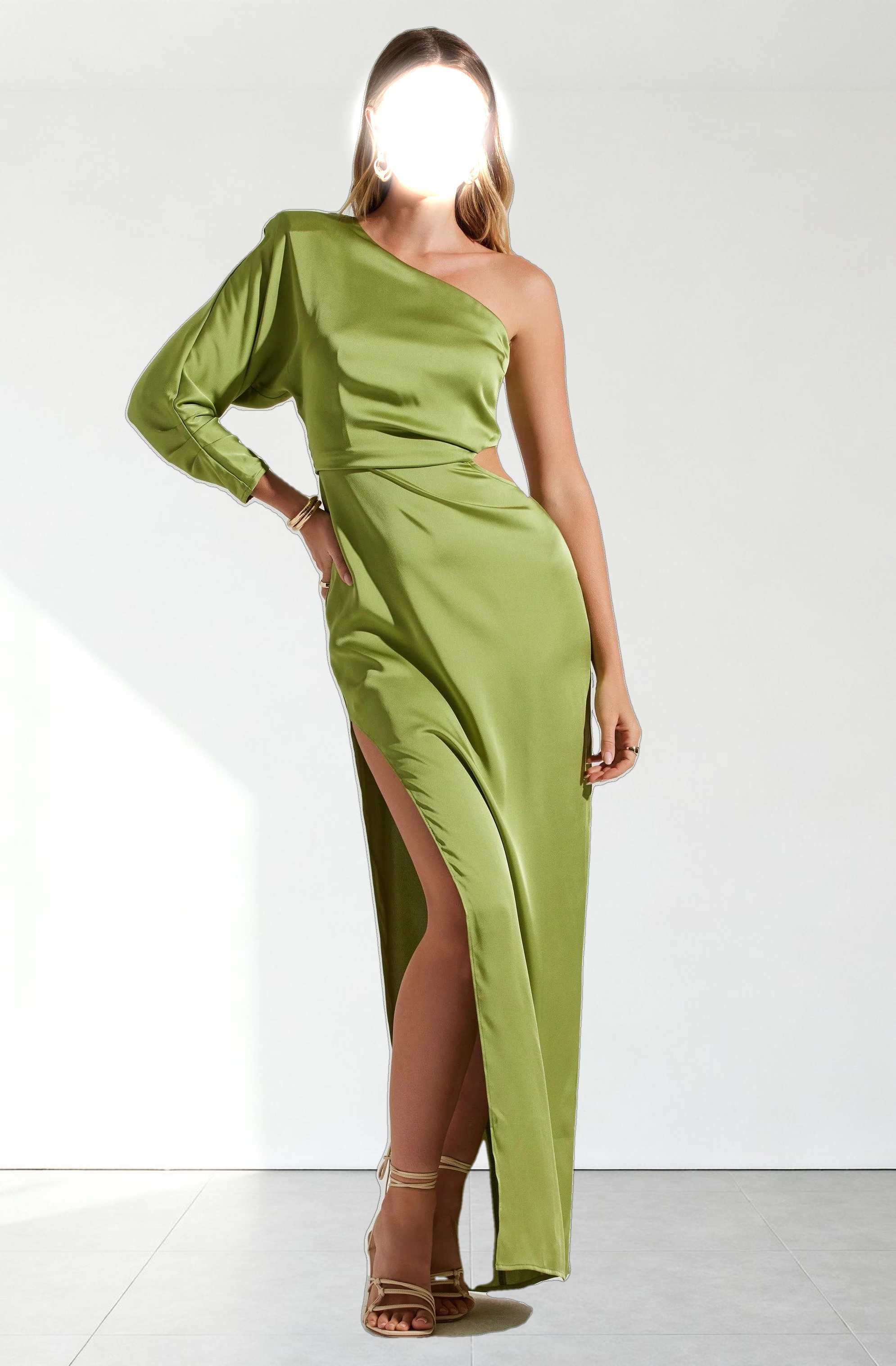 Amari Satin Cutout One Shoulder Maxi Dress