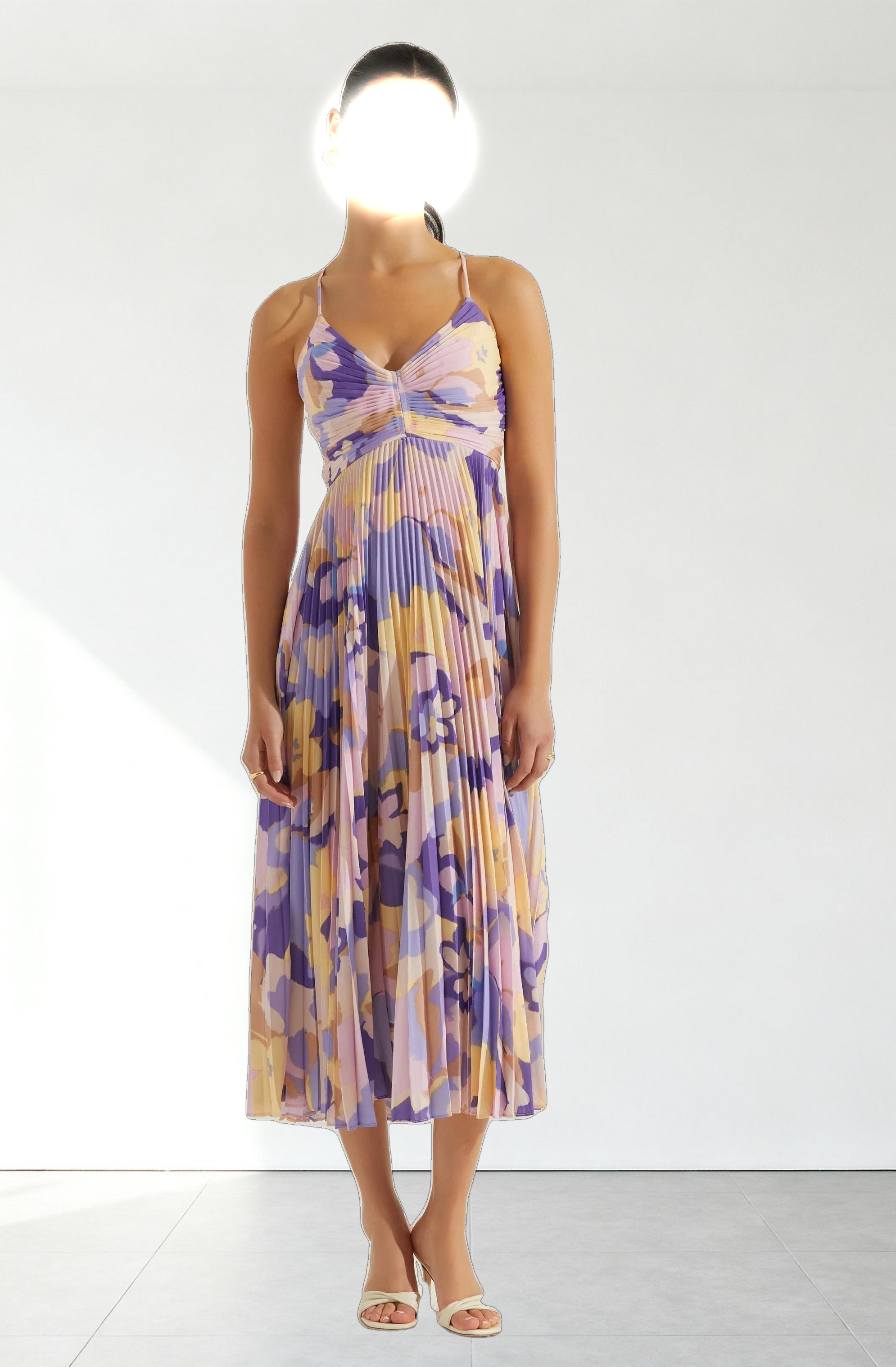 Blythe Floral Plisse Midi Dress