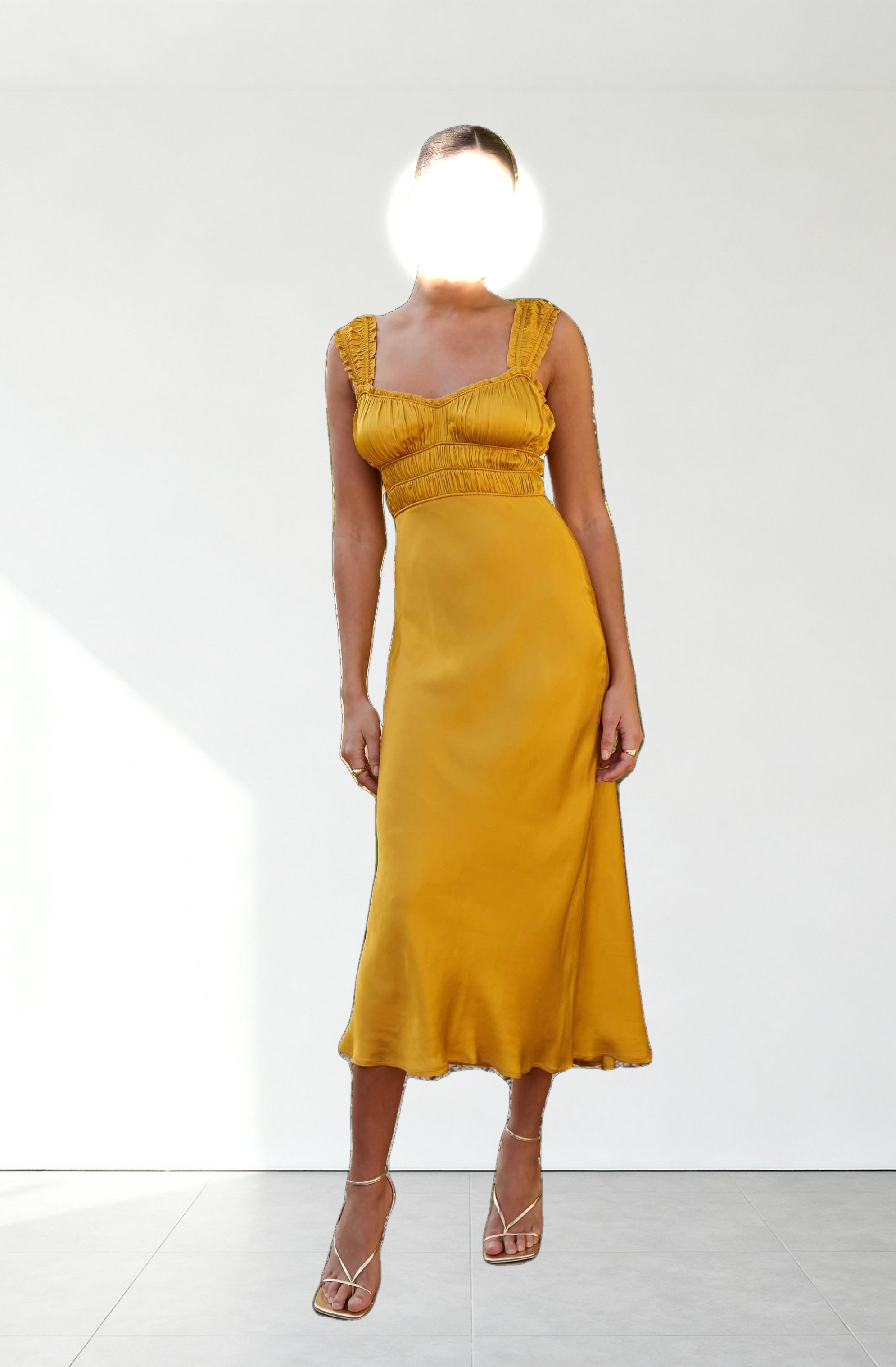 Enola Satin Smocked Midi Dress