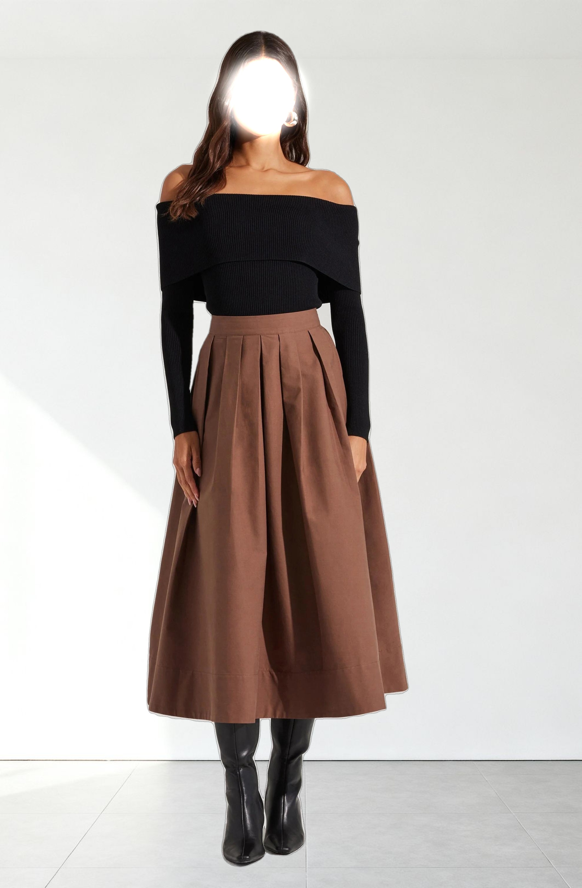 Foldover Ribbed Off Shoulder Sweater