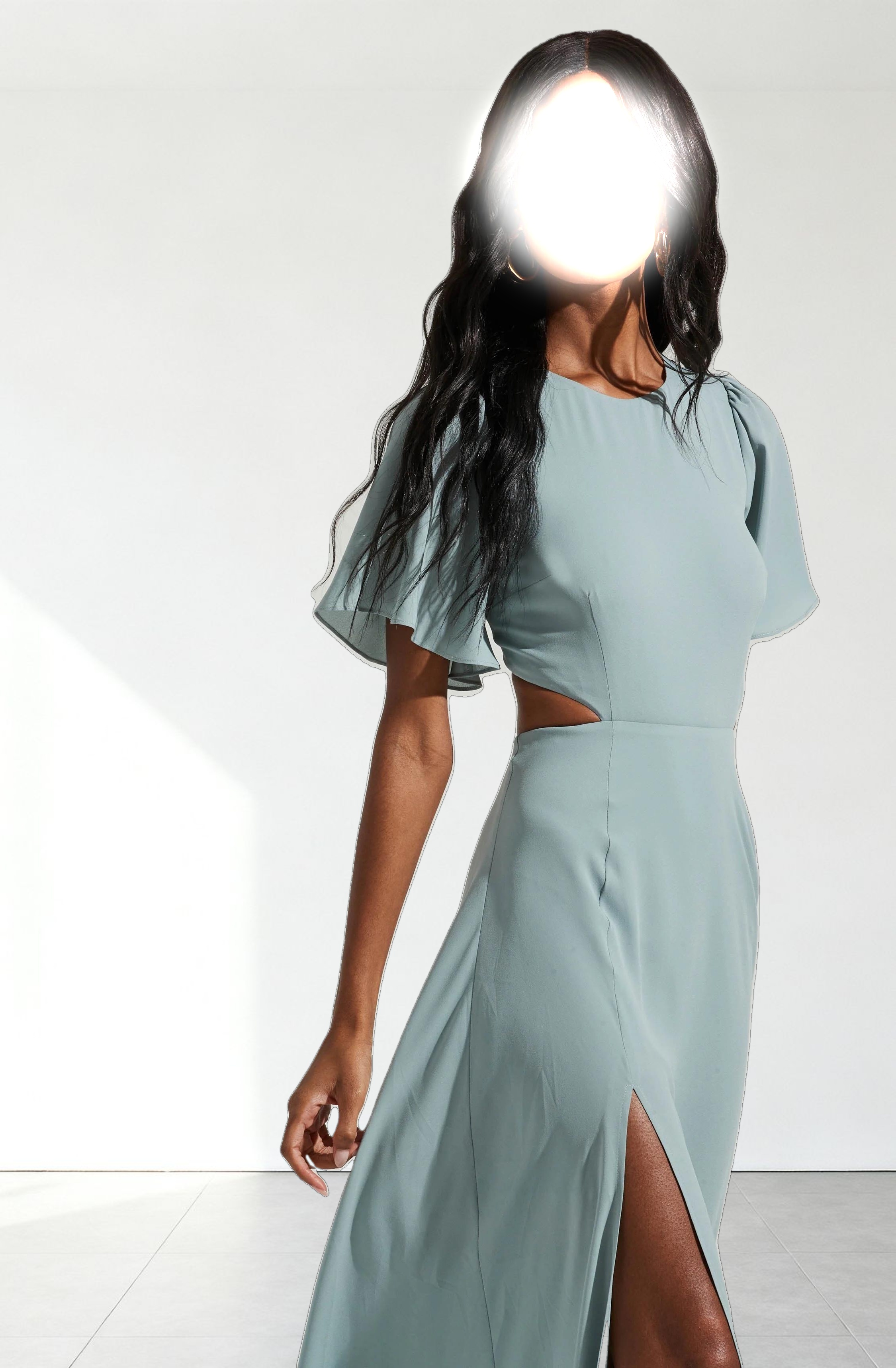 Katrina Flutter Sleeve Back Cutout Maxi Dress