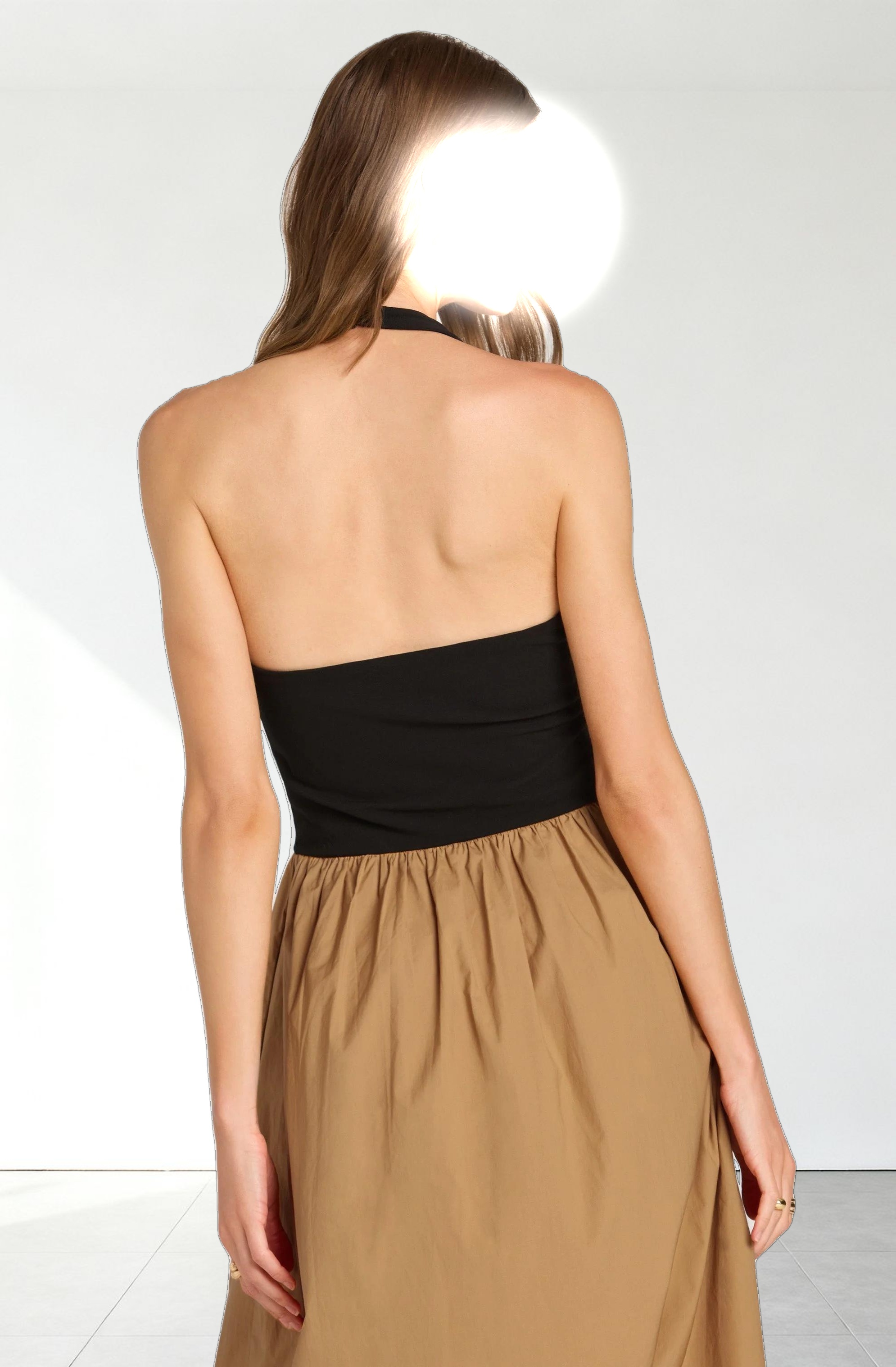 Mixed Media Halter Midi Dress