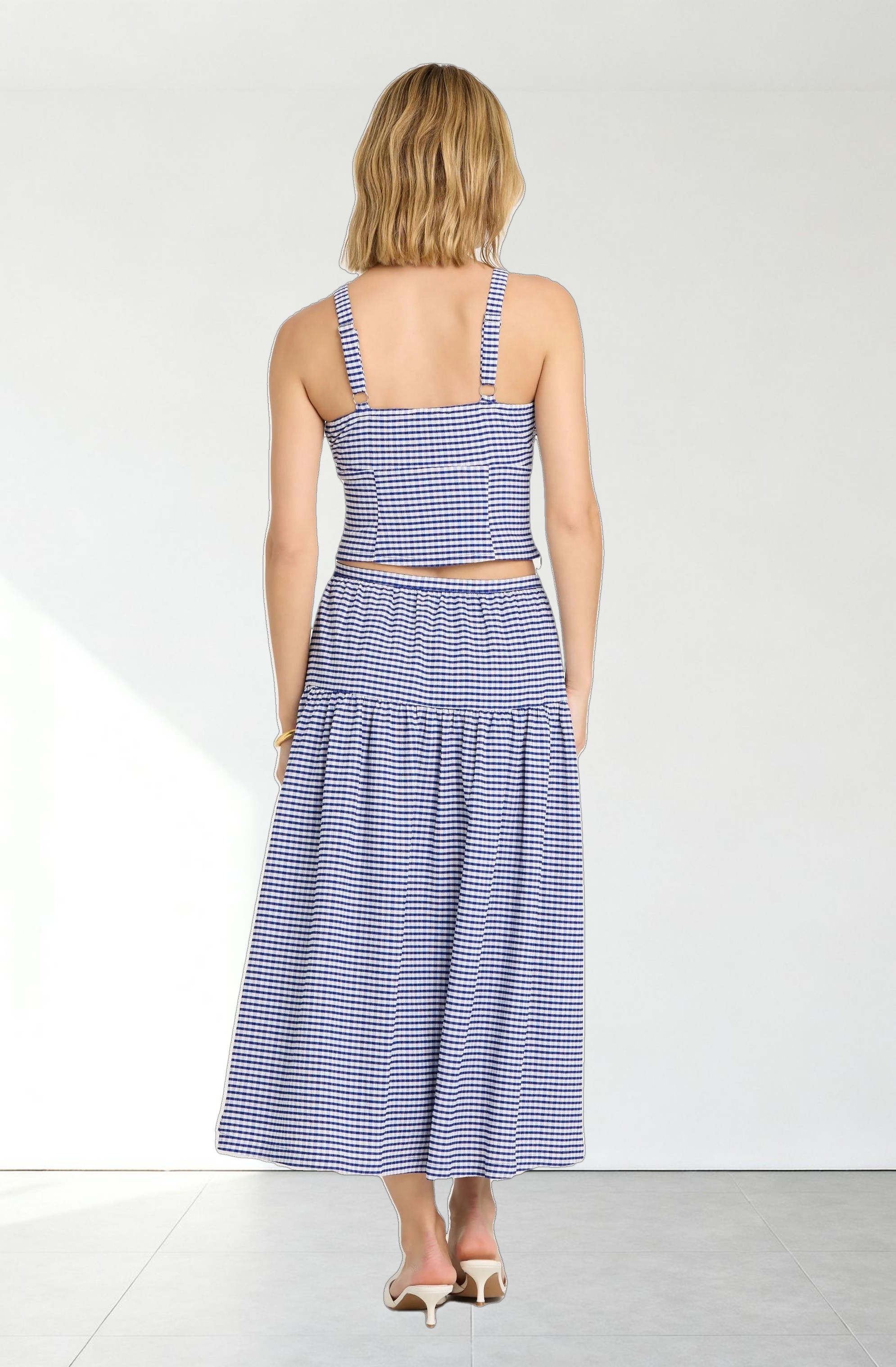 Drop Waist Gingham Midi Skirt