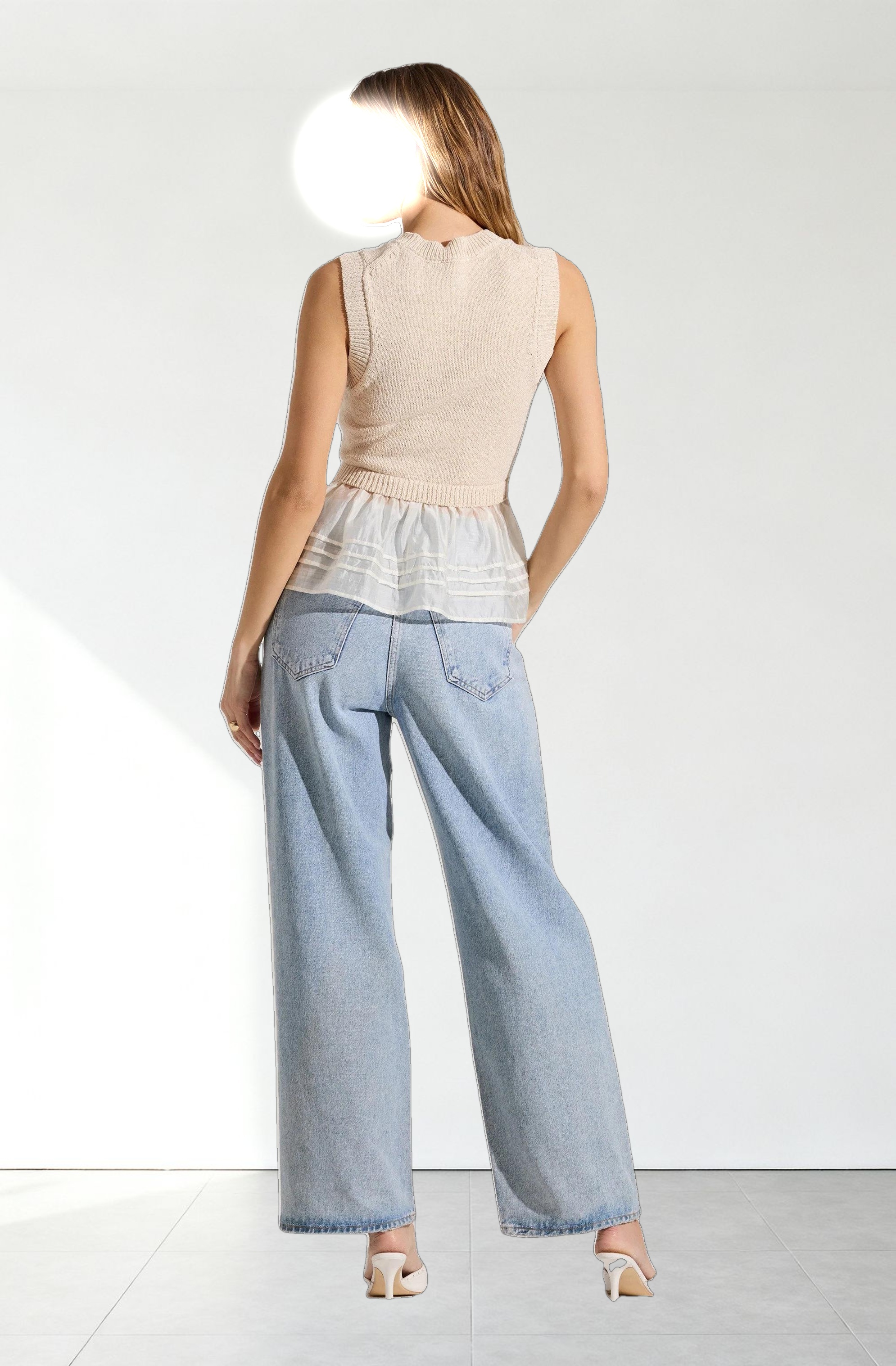 Sheer Peplum Sweater Vest