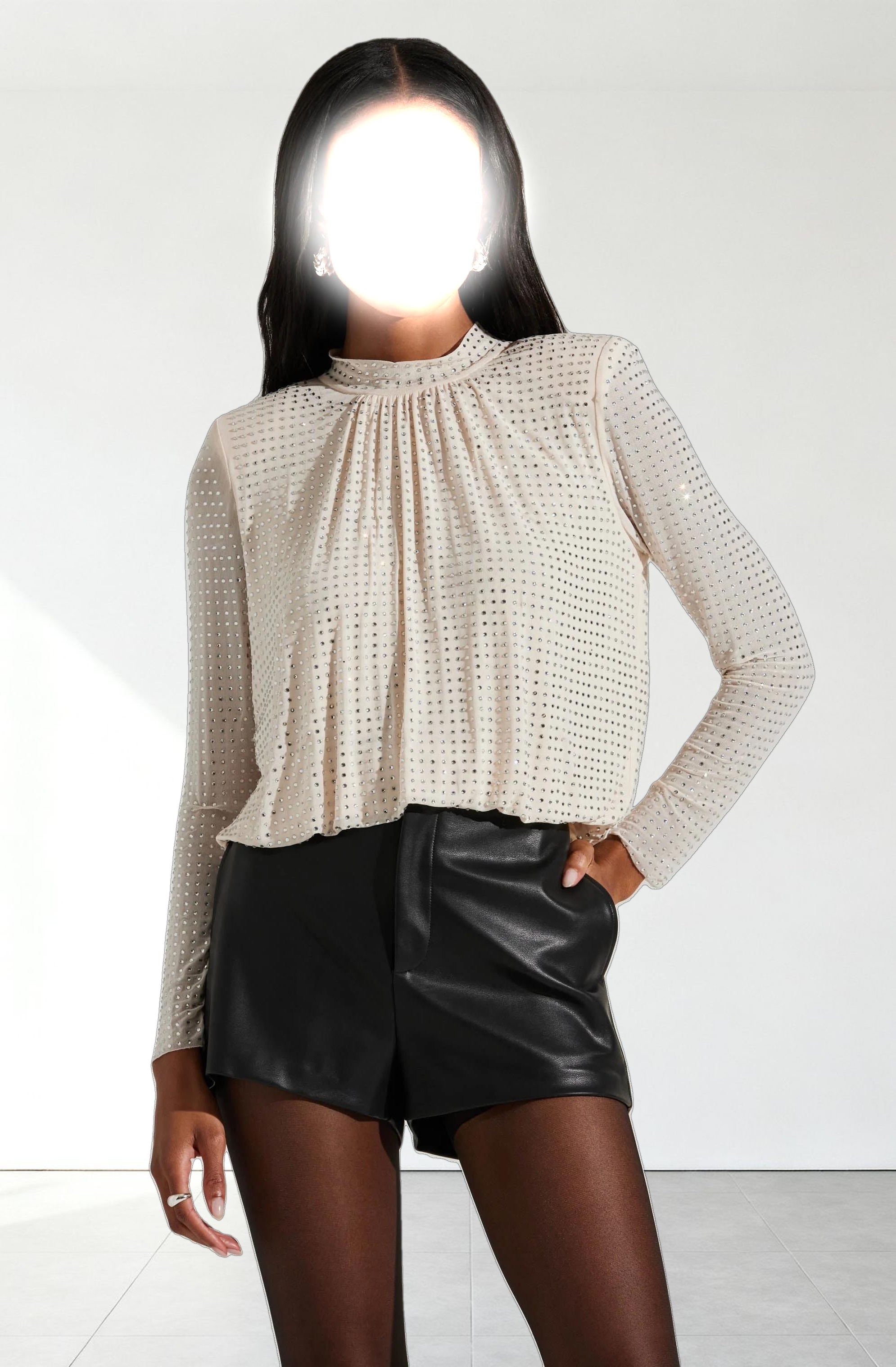 Balsa Mock Neck Rhinestone Top