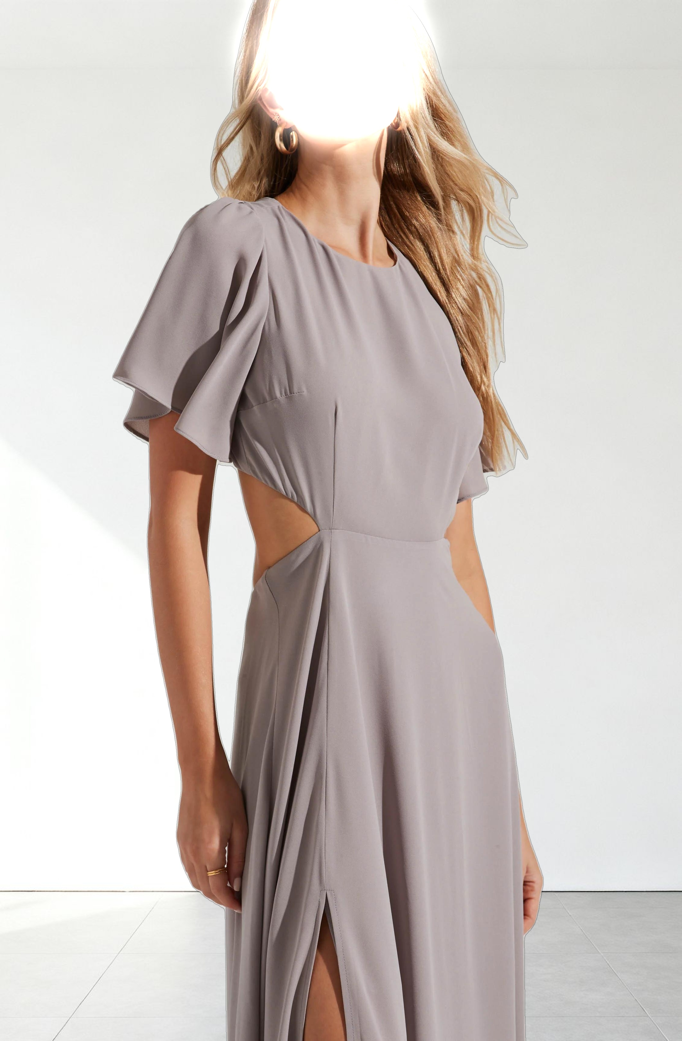 Katrina Flutter Sleeve Back Cutout Maxi Dress