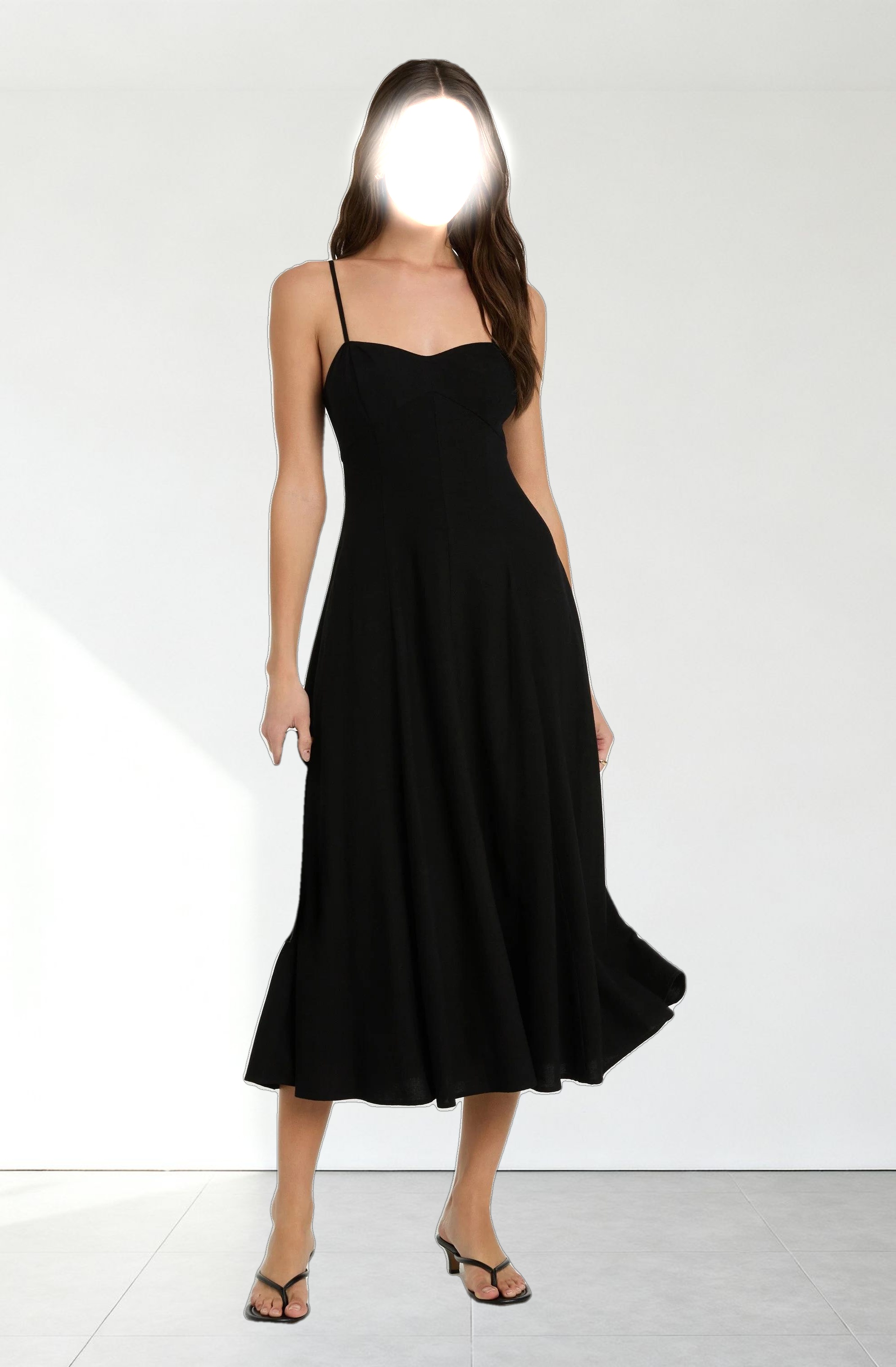 Linen-Blend A-Line Midi Dress